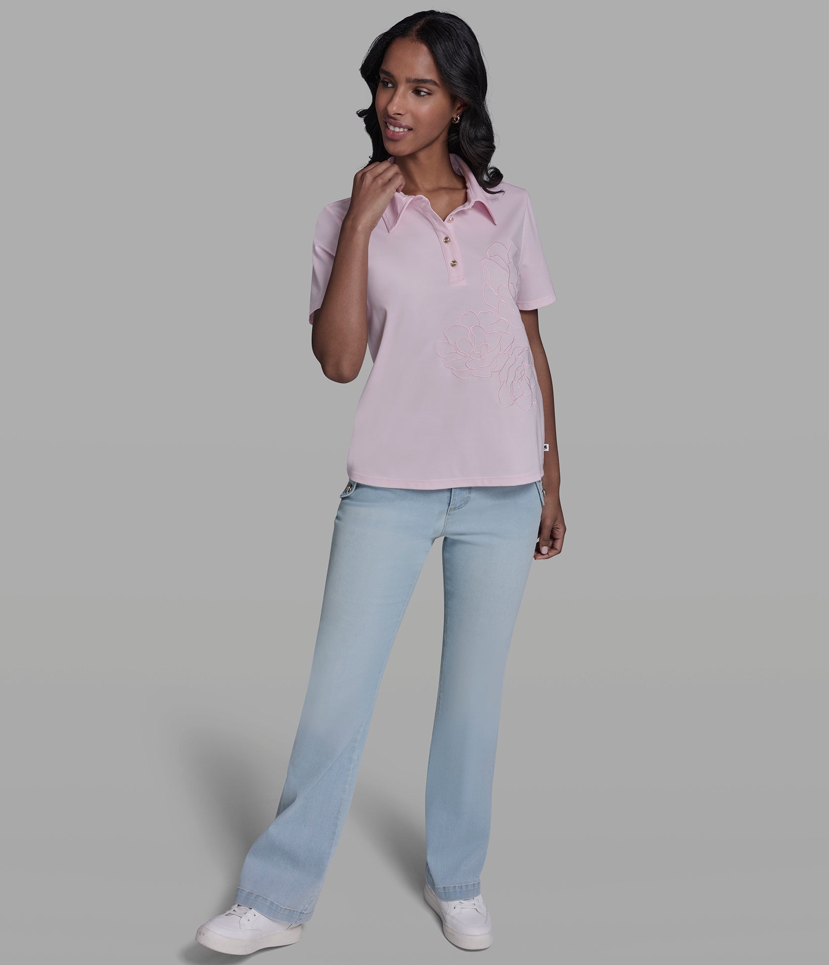 SHORT SLEEVE FLORAL KNIT POLO VIEW 4 | Women's Tops & Sweaters