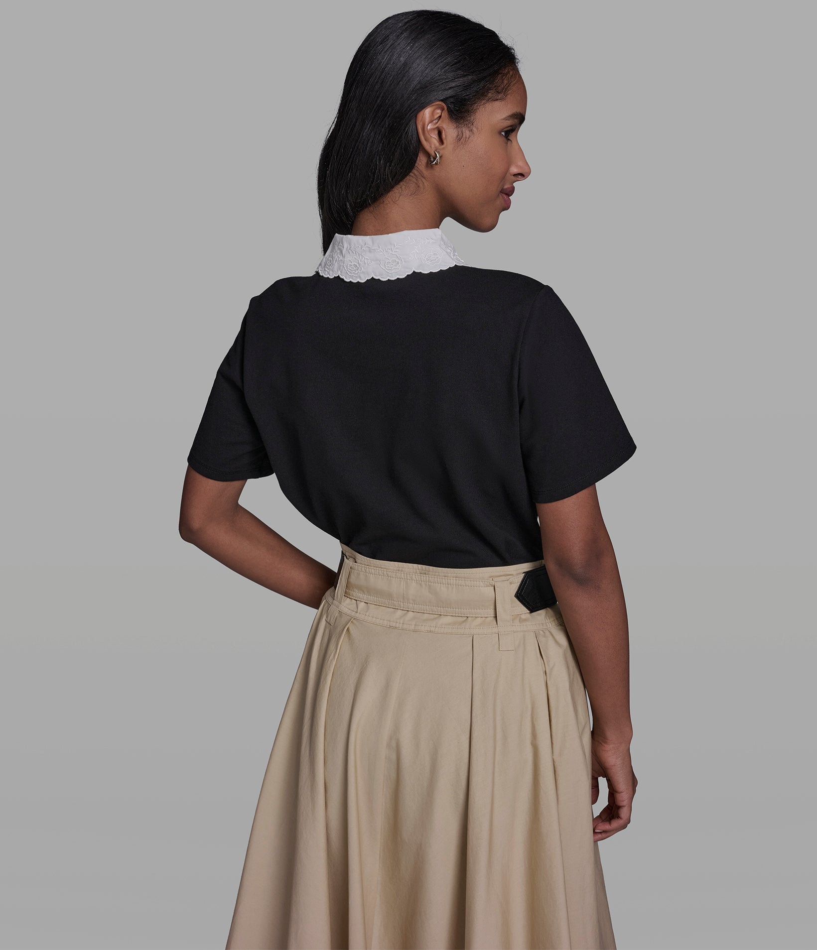 JERSEY FLORAL COLLAR POLO TOP View 2 | Women's Tops & Sweaters