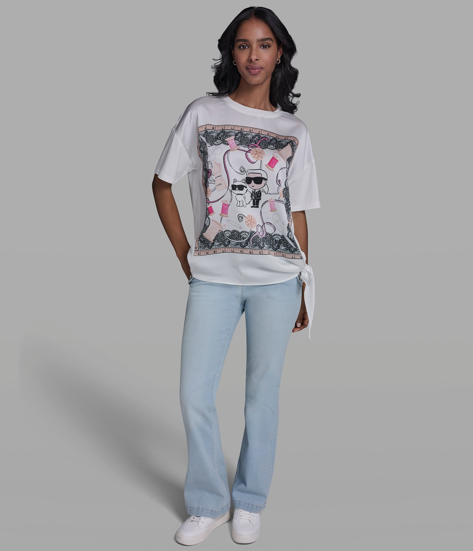 Cotton And Modal Karl Et Choupette Side Tie Tee | Sweaters & Tops