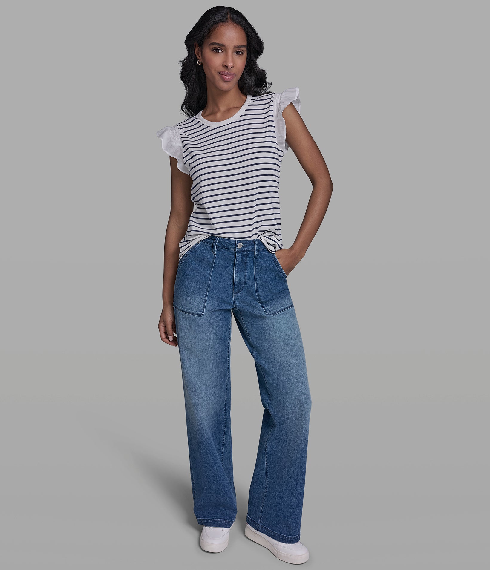 STRIPE RUFFLE KNIT TANK VIEW 6