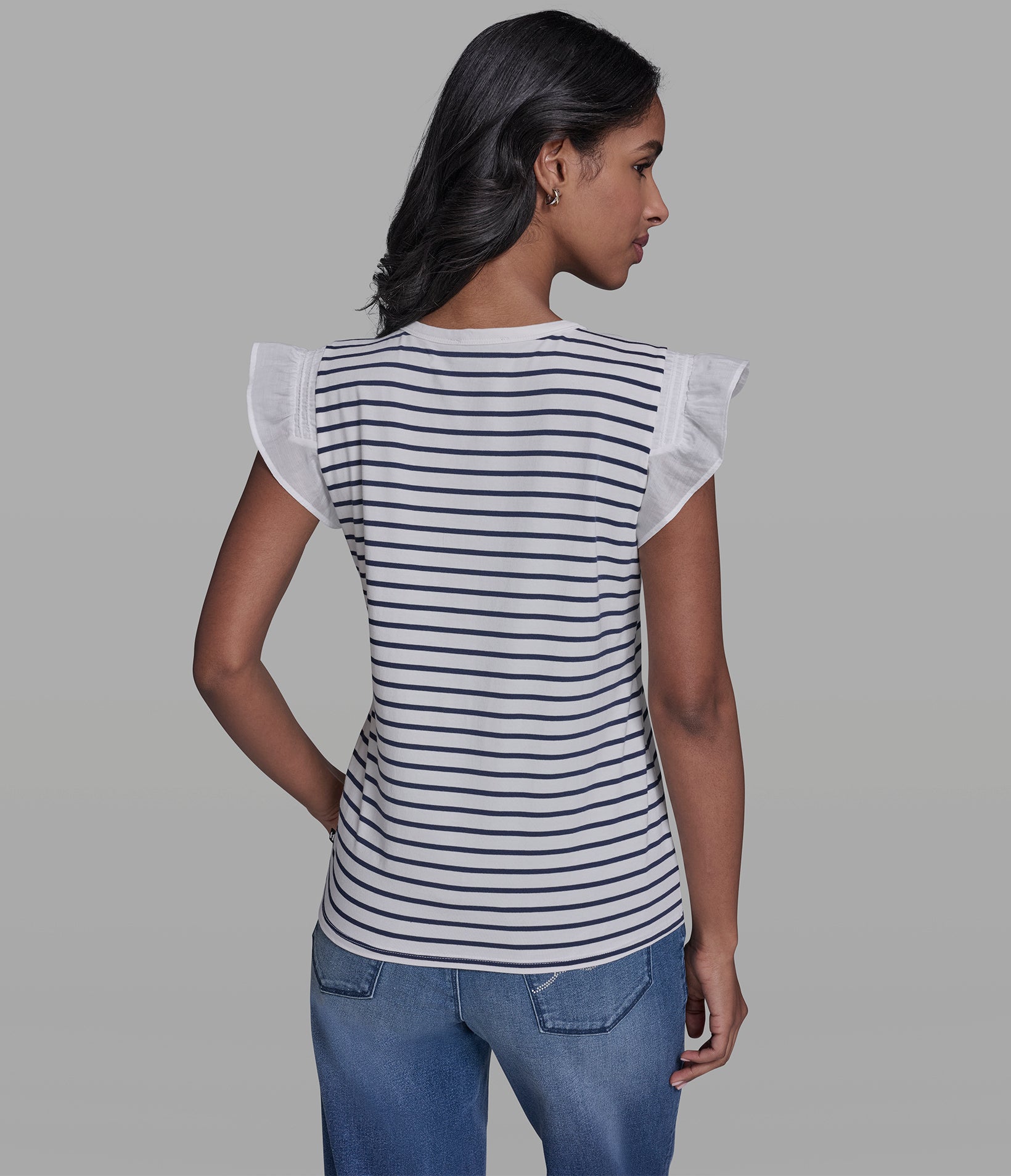 STRIPE RUFFLE KNIT TANK View 2 | Women's Tees & Tanks