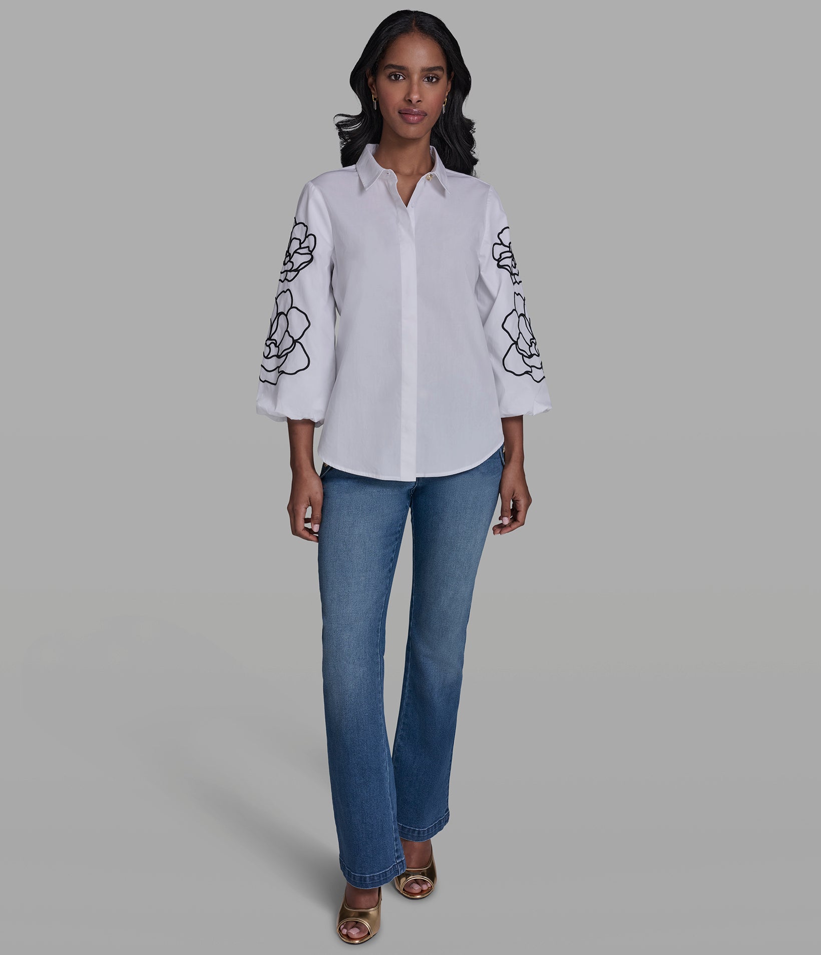 FLORAL EMBROIDERED SLEEVE SHIRT VIEW 4 | Women's Tops & Sweaters