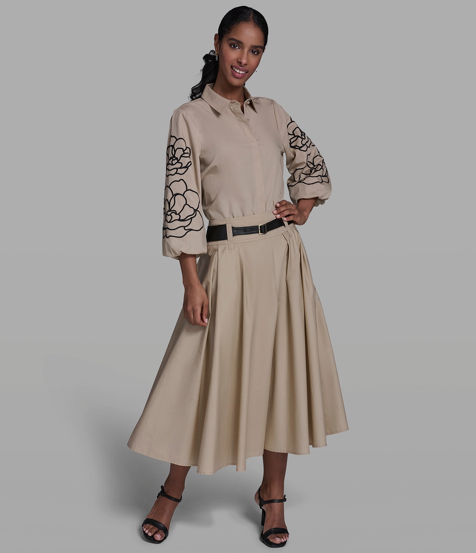 EMBROIDERED FLORAL LONG SLEEVE SHIRT View 1 | Women's Clothing