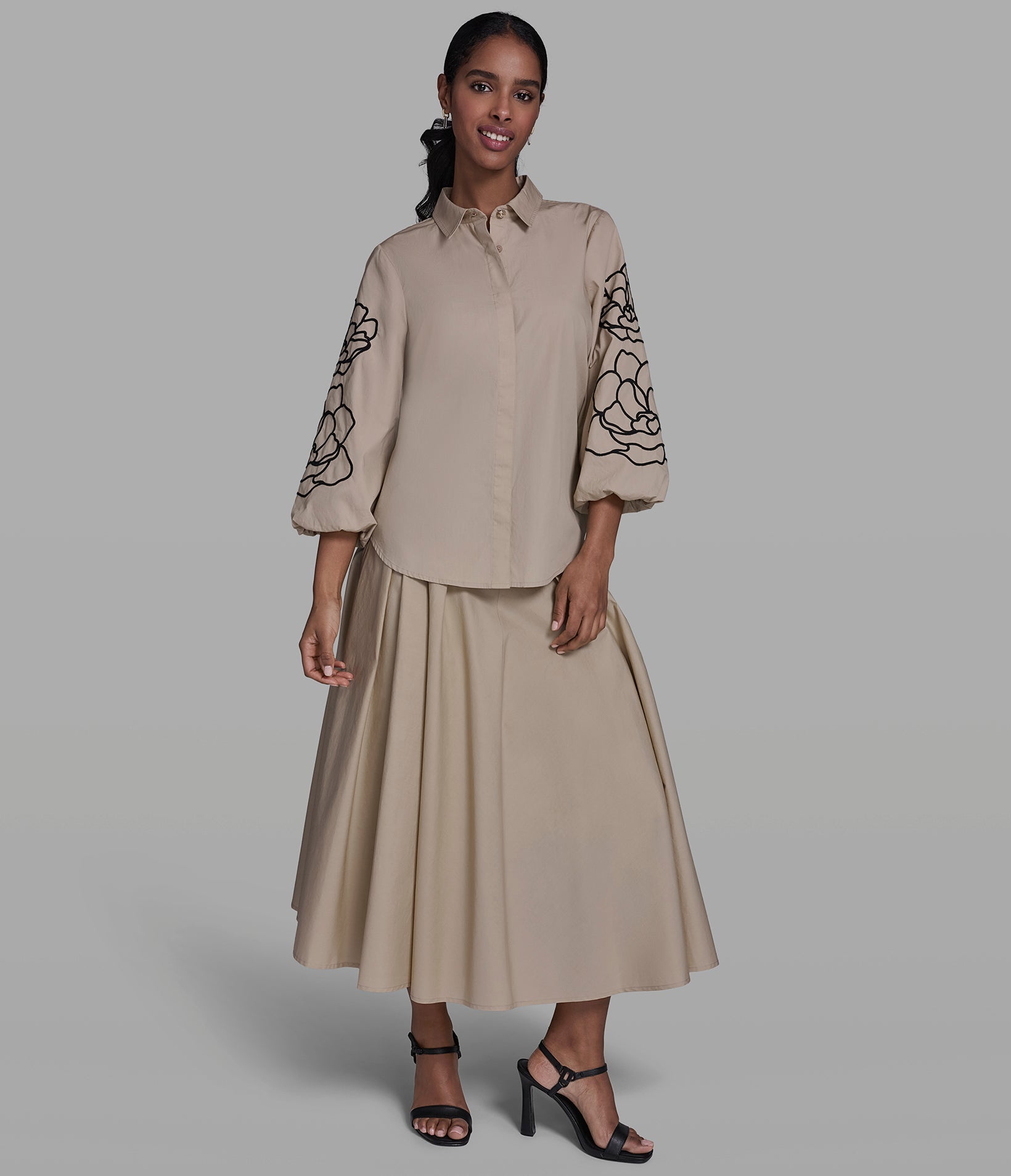 EMBROIDERED FLORAL LONG SLEEVE SHIRT VIEW 3 | Women's Clothing