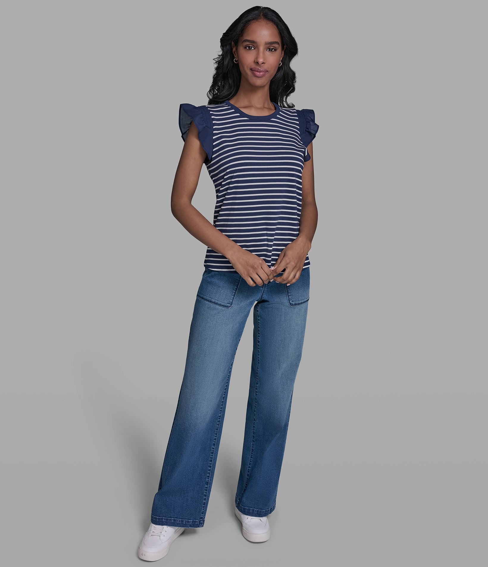STRIPE RUFFLE KNIT TANK VIEW 4 | Women's Clothing Sale