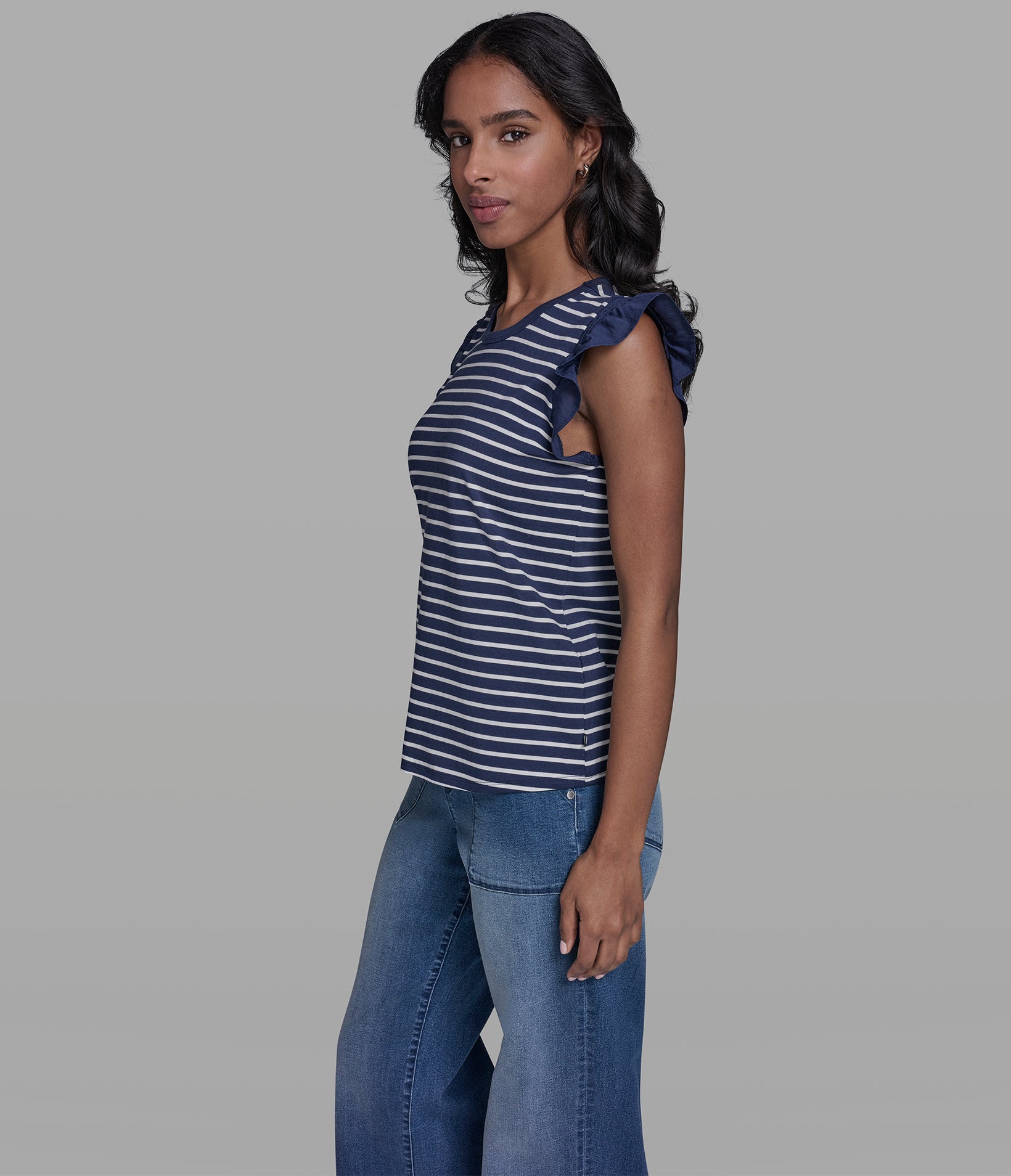 STRIPE RUFFLE KNIT TANK VIEW 3 | Women's Clothing Sale
