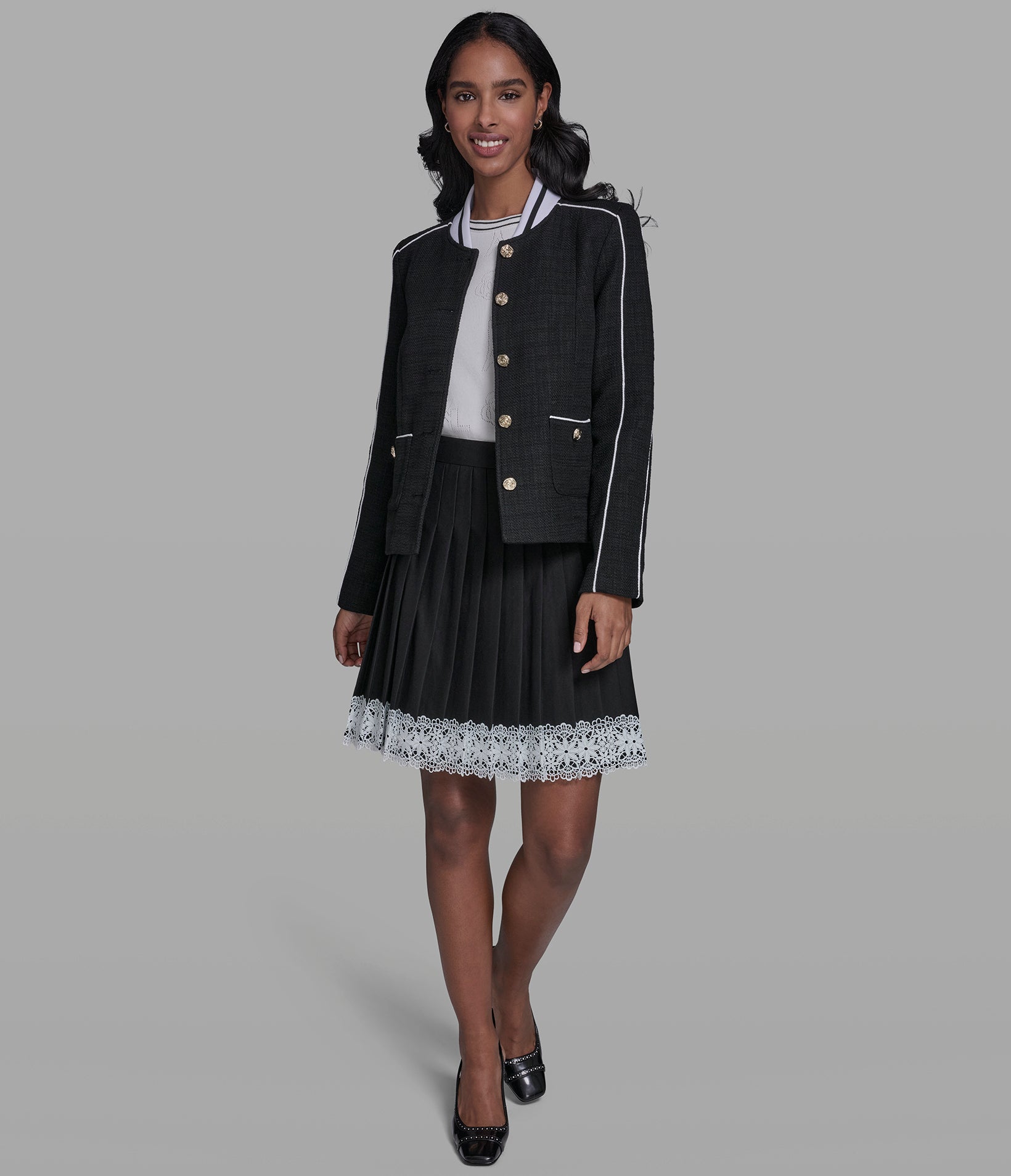 TWEED JACKET VARSITY WITH PIPING VIEW 4 | Women's Clothing