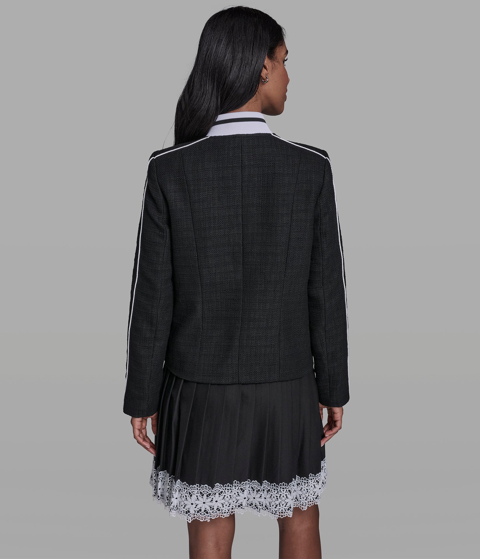 TWEED JACKET VARSITY WITH PIPING View 2 | Women's Clothing