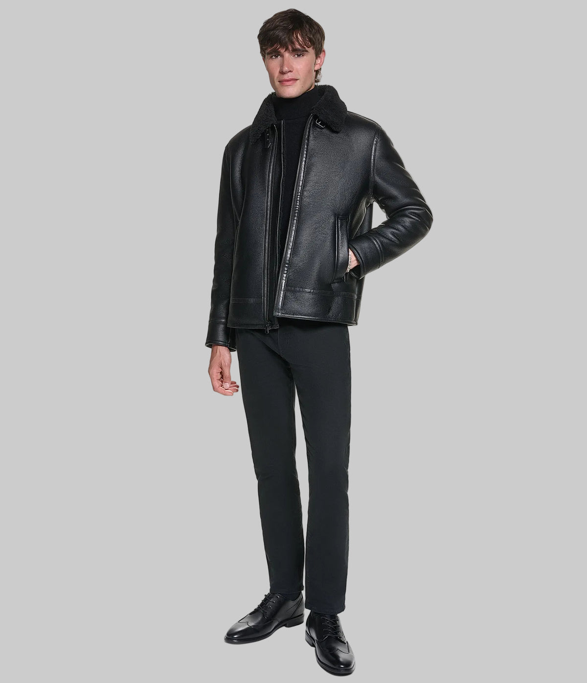 FAUX LEATHER SHEARLING AVIATOR JACKET VIEW 4 | Holiday Sale