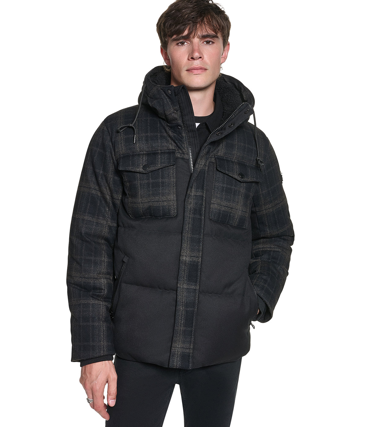 MIXED MEDIA HOODED JACKET VIEW 1