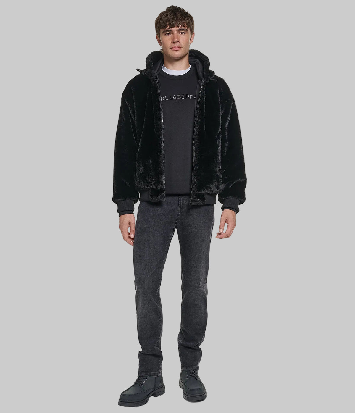REVERSIBLE HOODED FAUX FUR JACKET VIEW 4