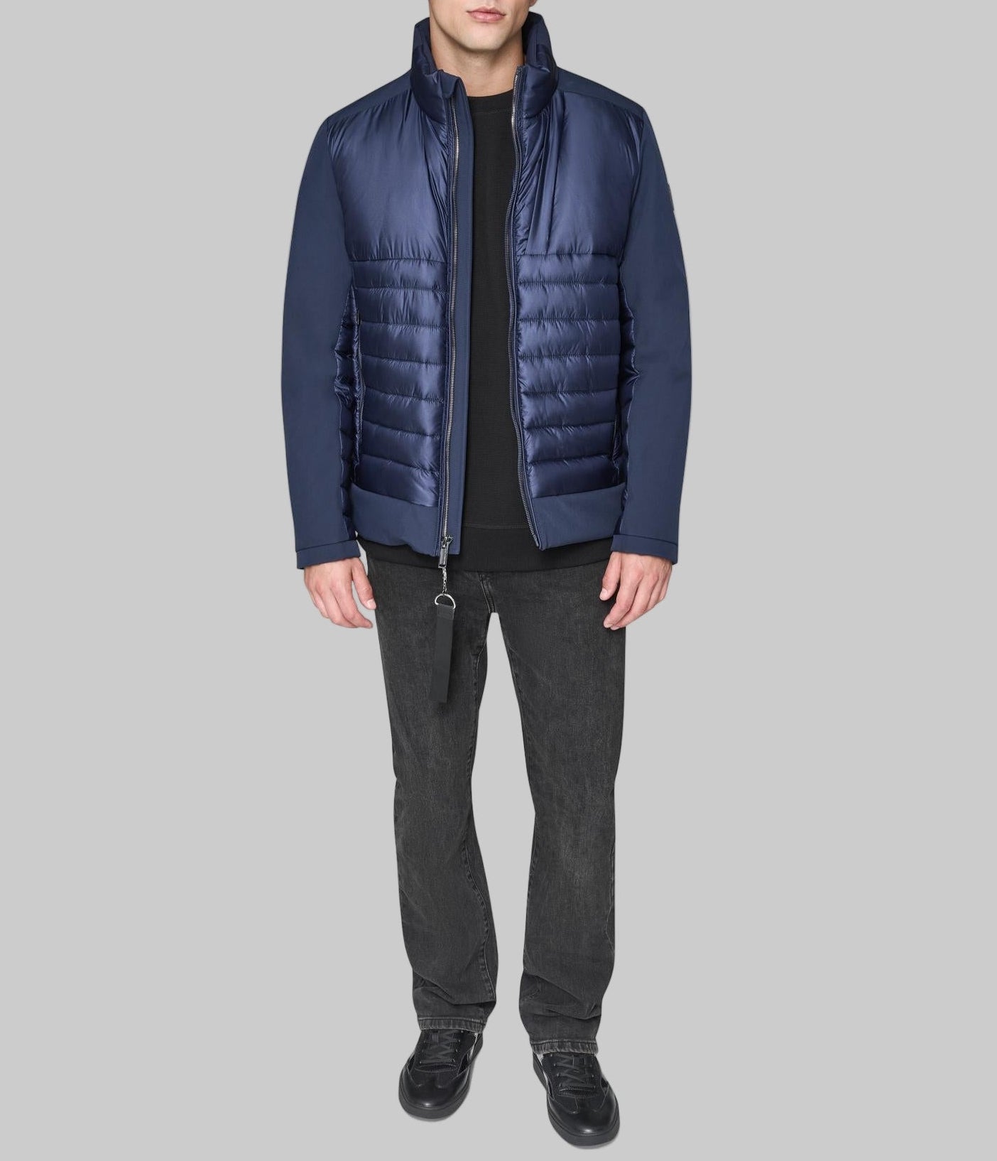 STAND COLLAR MIXED MEDIA PUFFER VIEW 3 | Men's Coats & Jackets