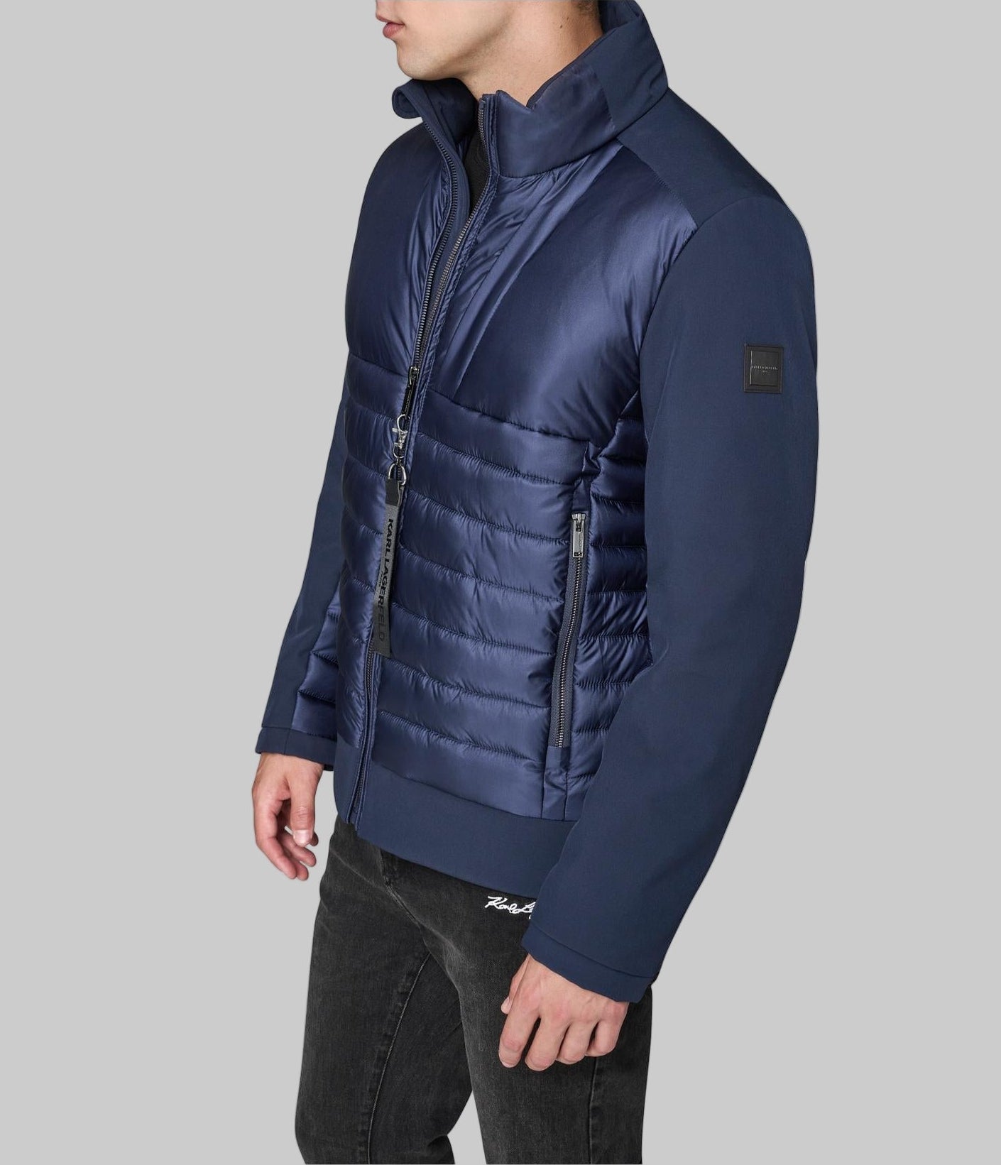 STAND COLLAR MIXED MEDIA PUFFER VIEW 4 | Men's Coats & Jackets