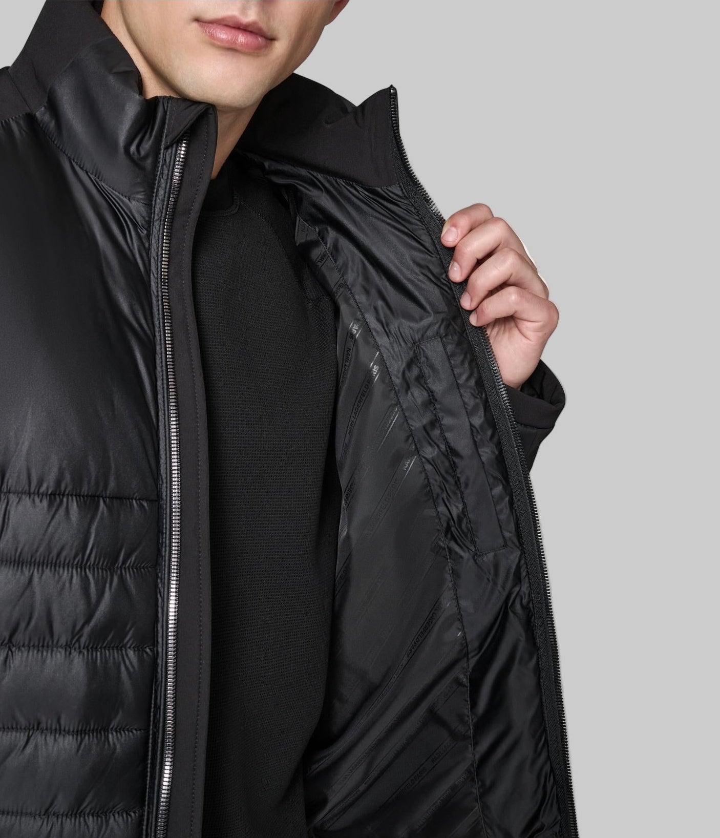 STAND COLLAR MIXED MEDIA PUFFER VIEW 5 | Men's Coats & Jackets