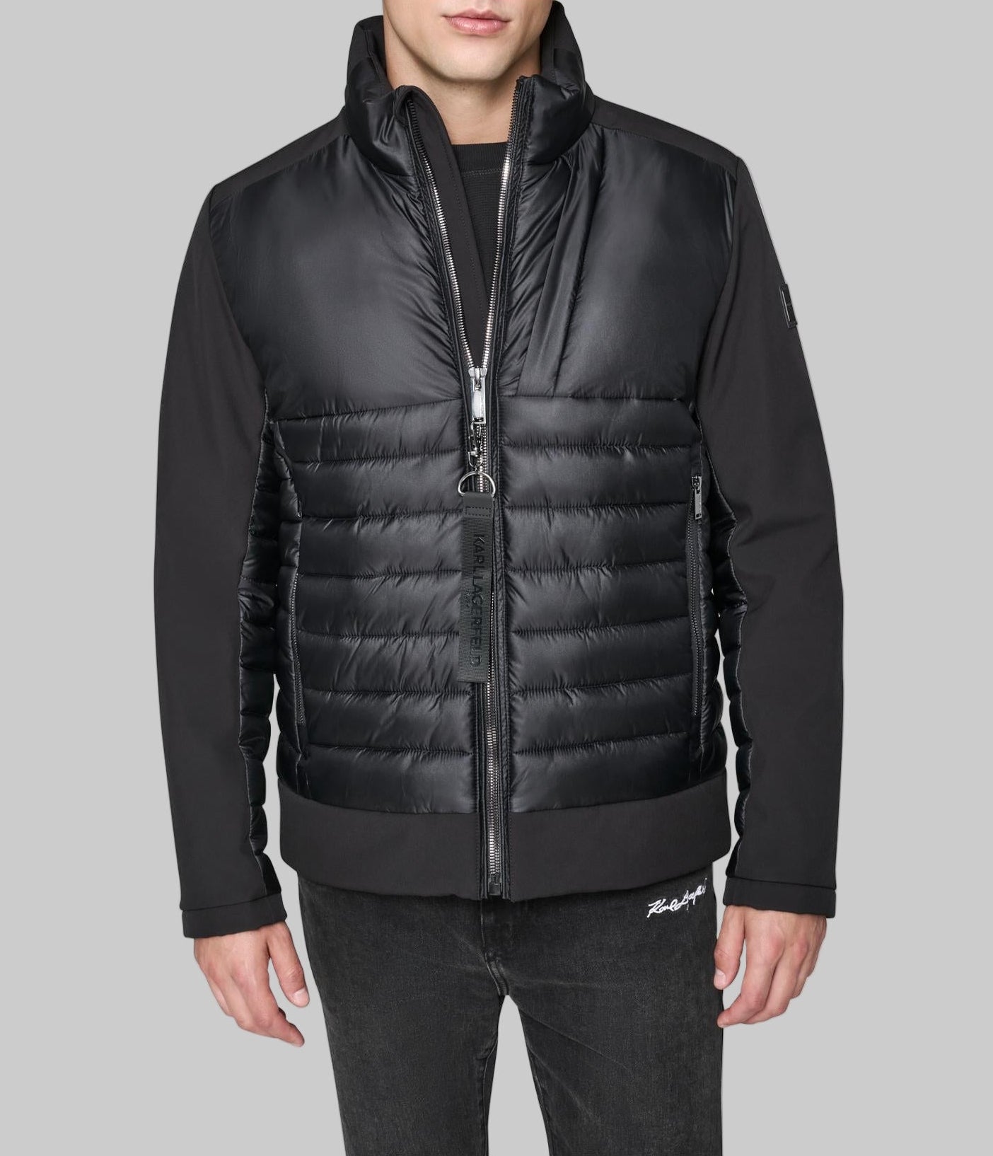 STAND COLLAR MIXED MEDIA PUFFER View 1 | Men's Clothing