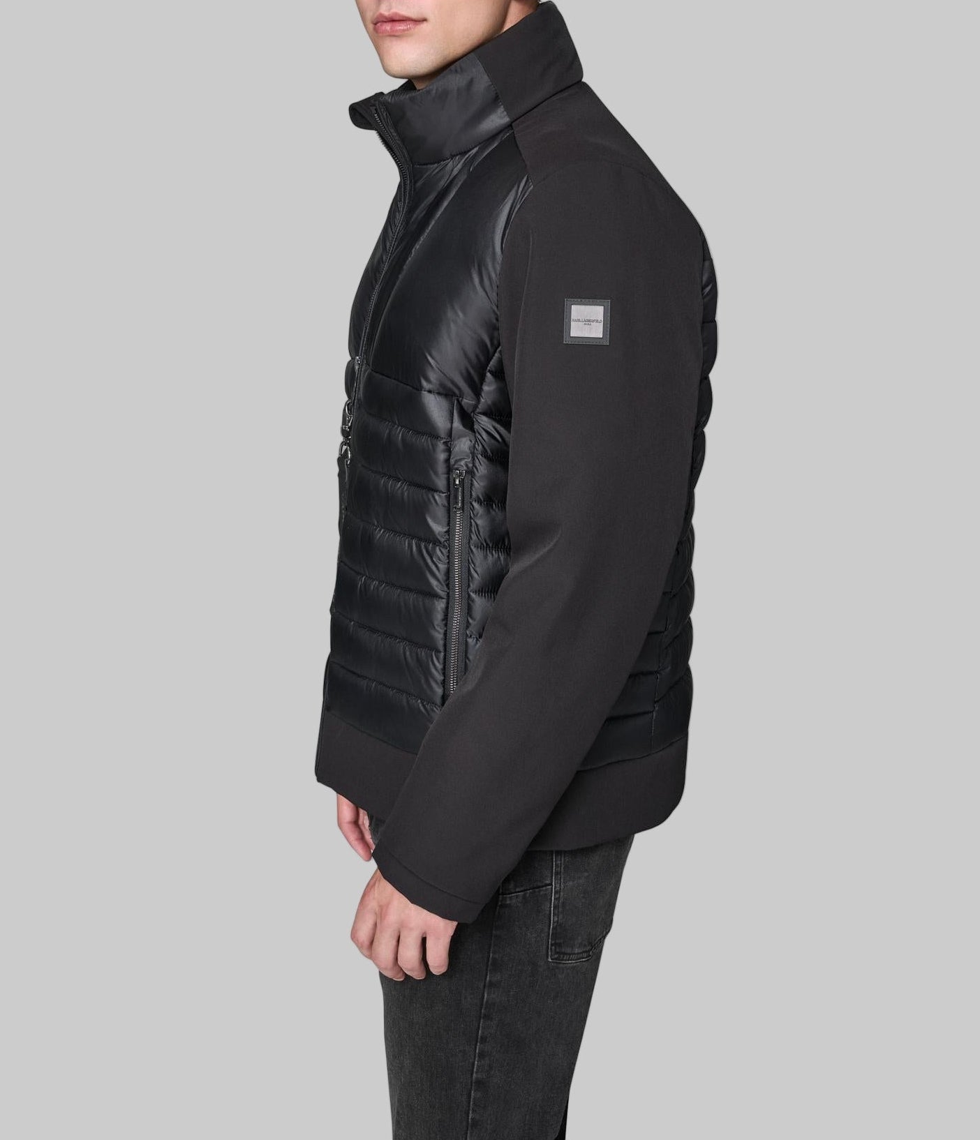 STAND COLLAR MIXED MEDIA PUFFER VIEW 4 | Men's Coats & Jackets