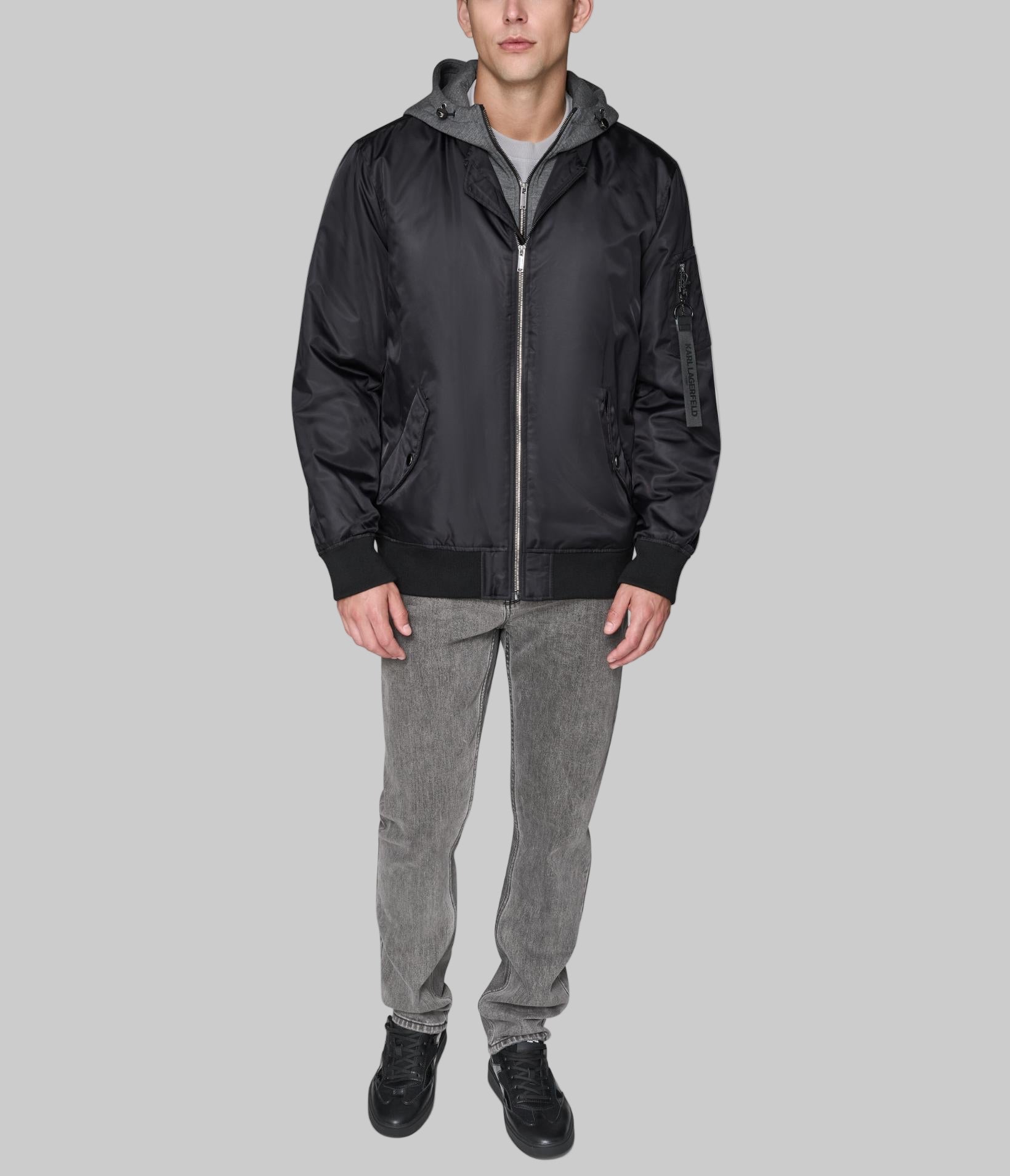 HOODED SIGNATURE LOGO BOMBER JACKET VIEW 3