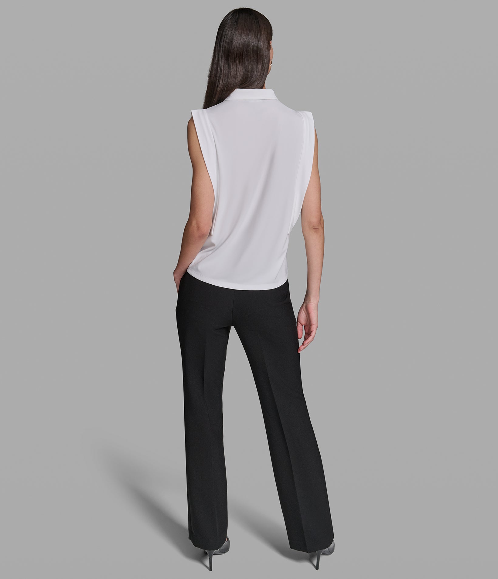 SLEEVELESS COLLARED SHIRT WITH PEARL BUTTONS VIEW 5 | Holiday Sale