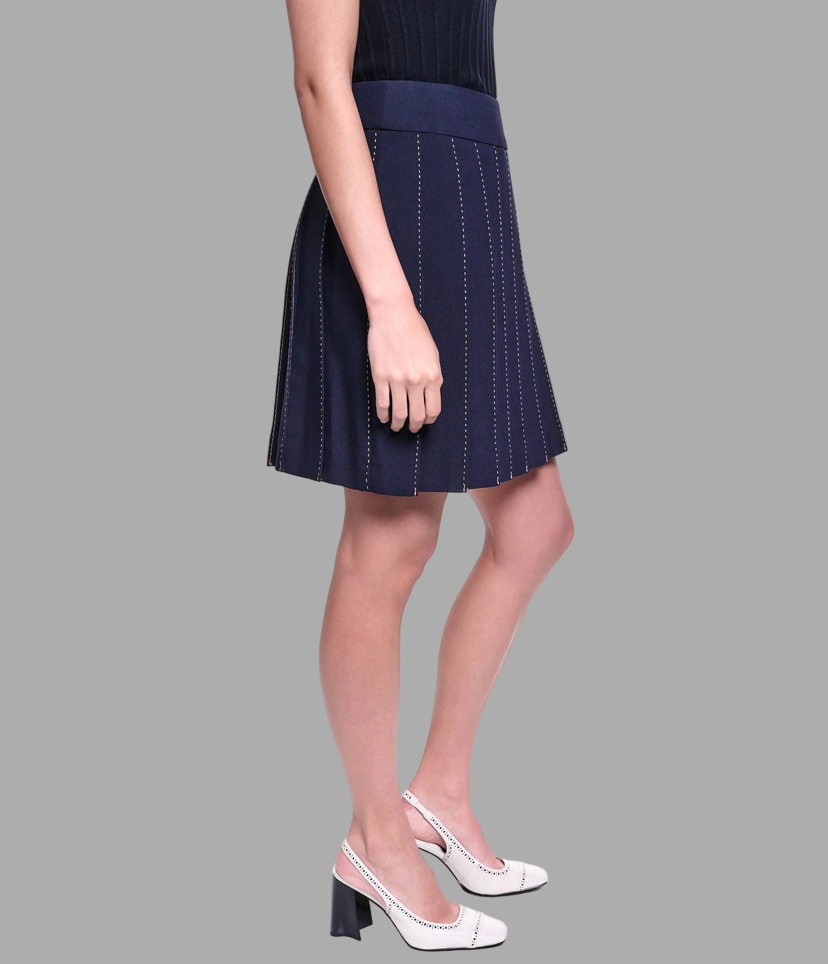 CONTRAST STITCH PLEATED MINI SKIRT VIEW 4 | Women's Pants & Skirts