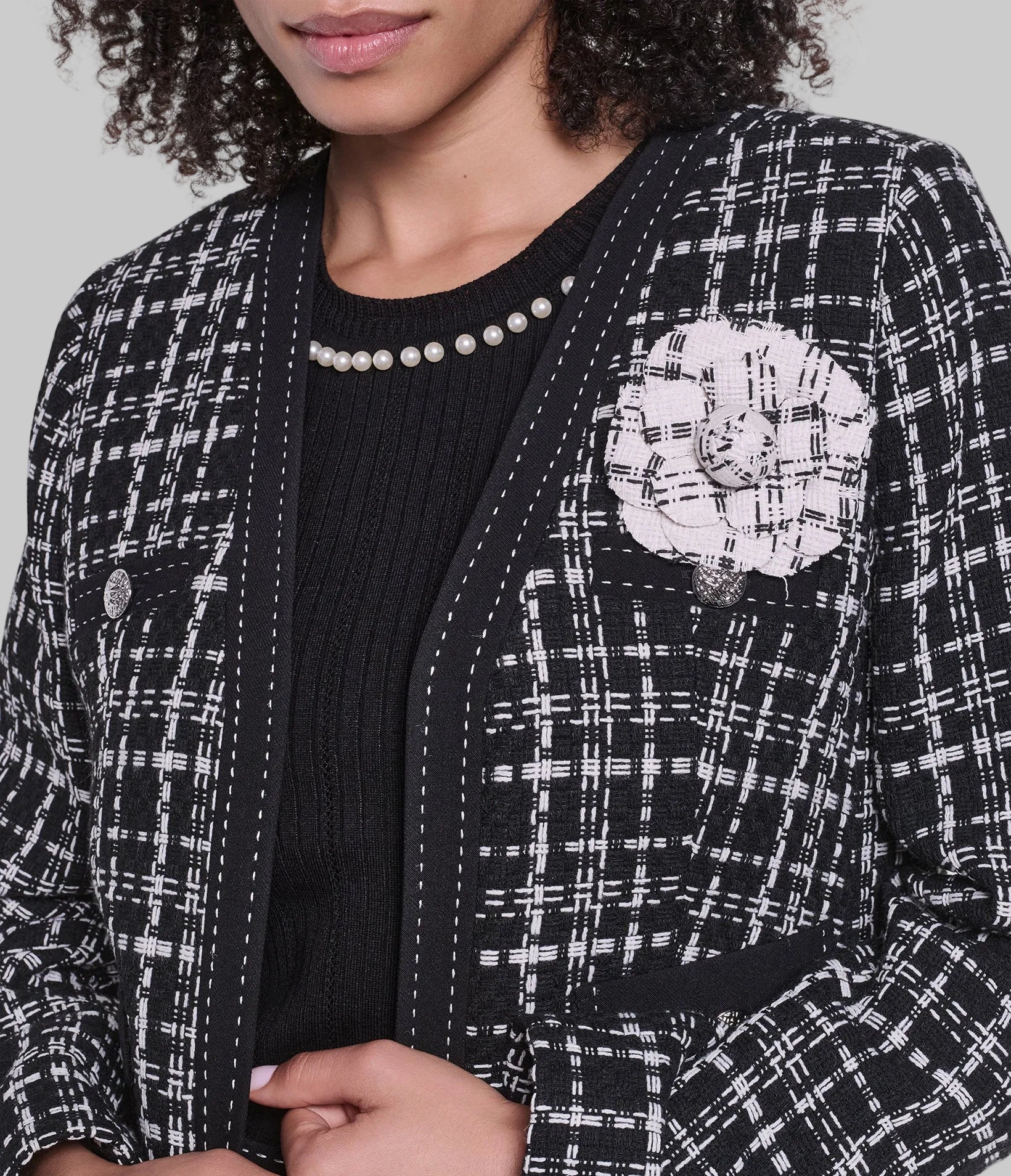 CO-ORD TWEED JACKET FLORAL PIN VIEW 7 | Women's Clothing