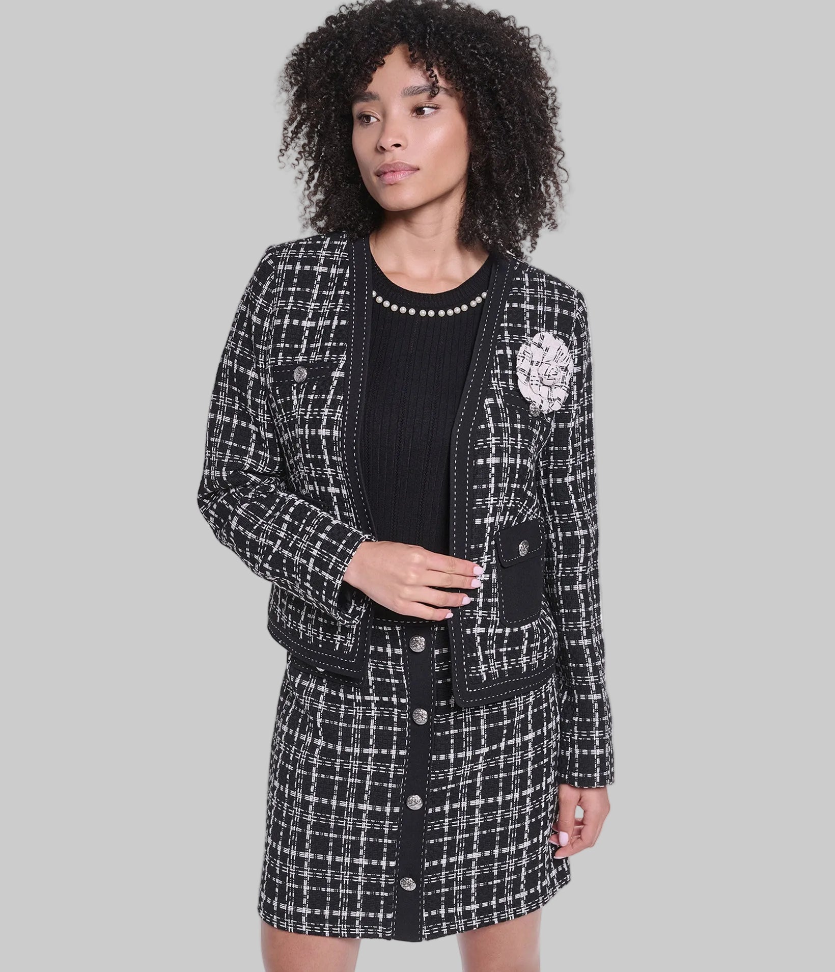 CO-ORD TWEED JACKET FLORAL PIN View 1 | Women's Clothing