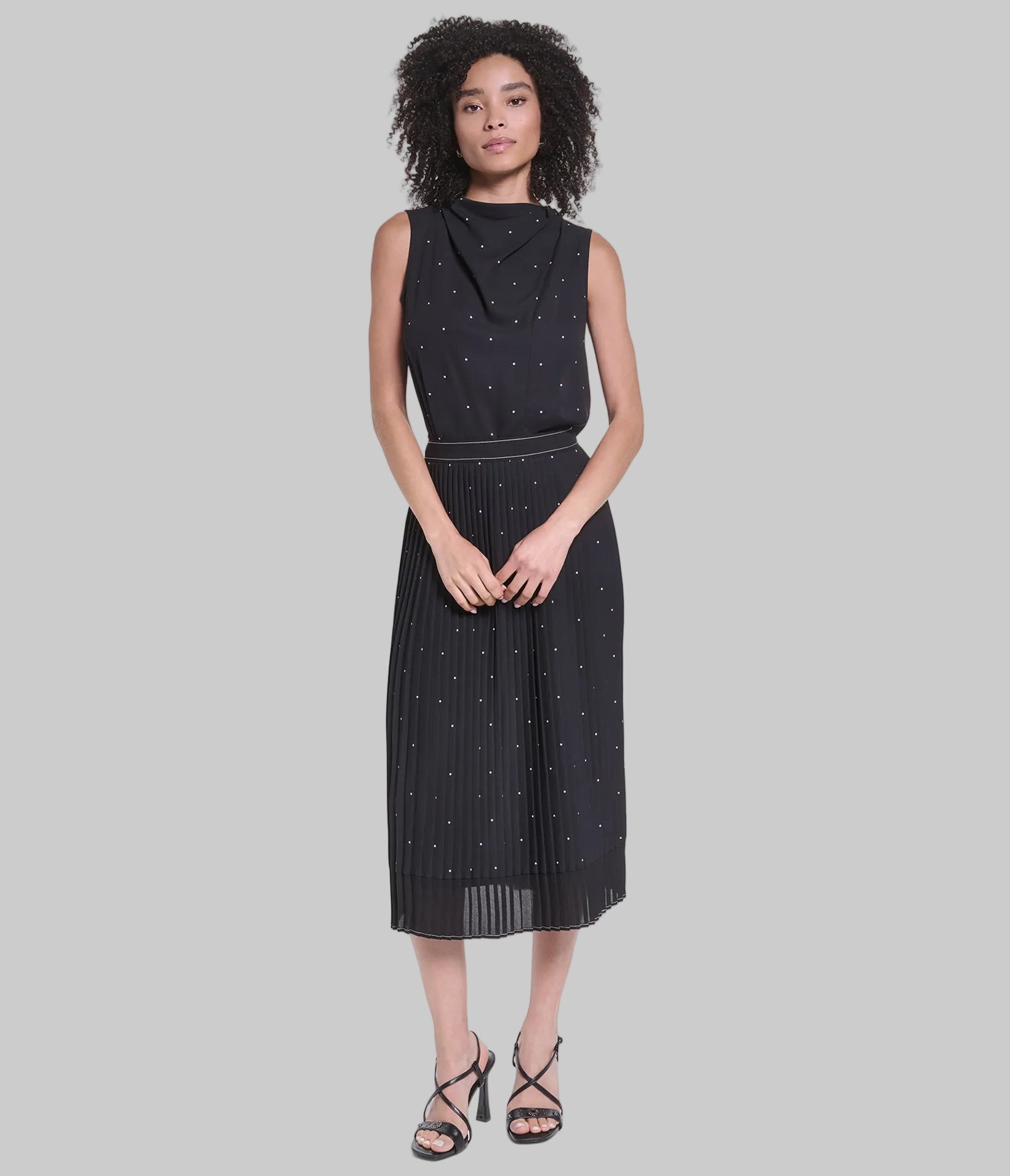 PLEATED POLKA DOT SKIRT KNEE LENGTH VIEW 5 | Women's Clothing