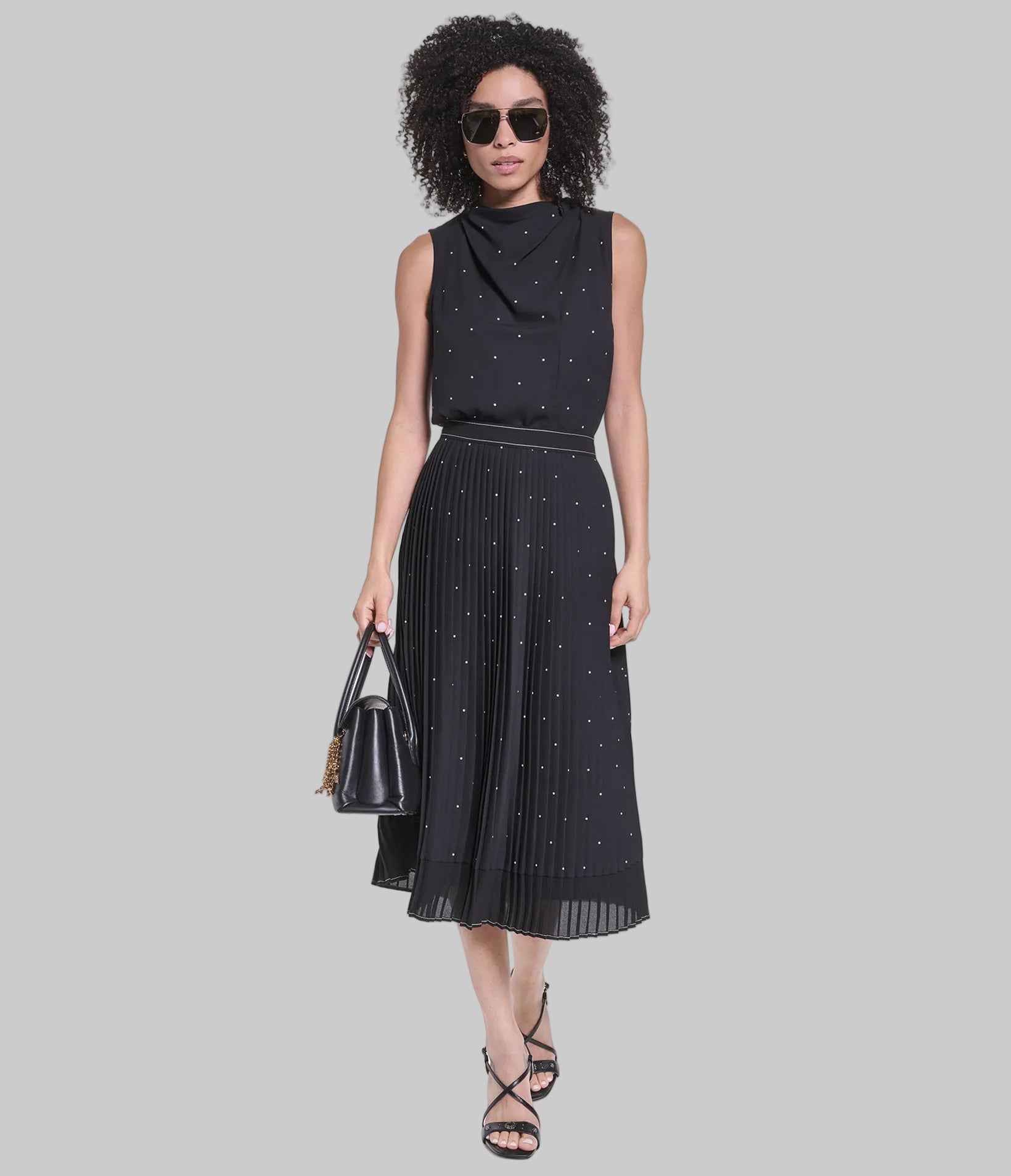 PLEATED POLKA DOT SKIRT KNEE LENGTH View 1 | Women's Clothing