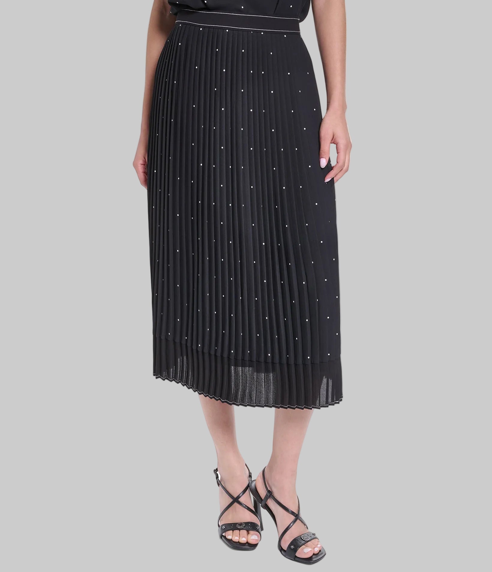 PLEATED POLKA DOT SKIRT KNEE LENGTH View 2 | Women's Clothing