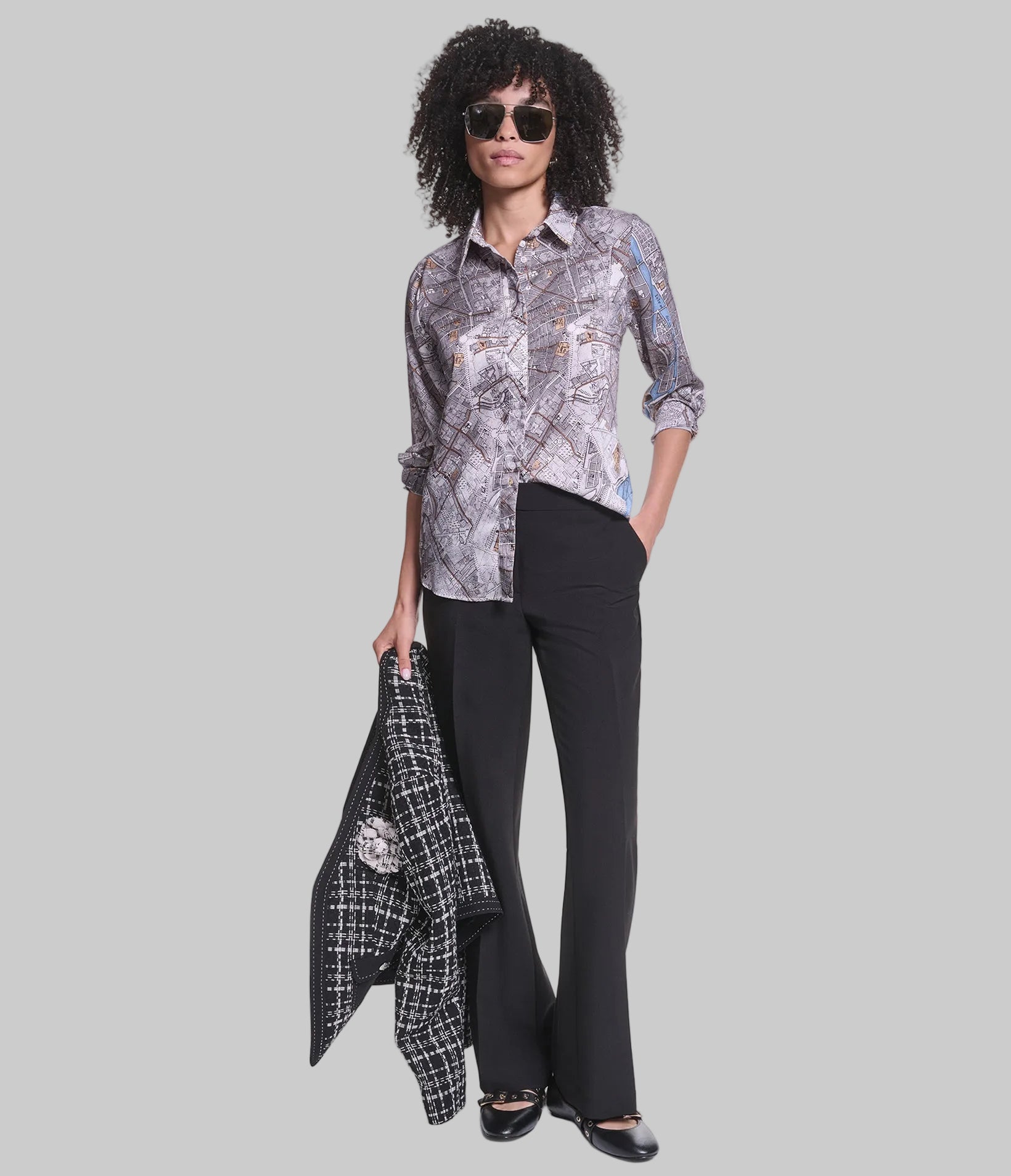 LONG SLEEVE PARIS MAP PRINT SOFT BLOUSE VIEW 4 | Women's Tops & Sweaters