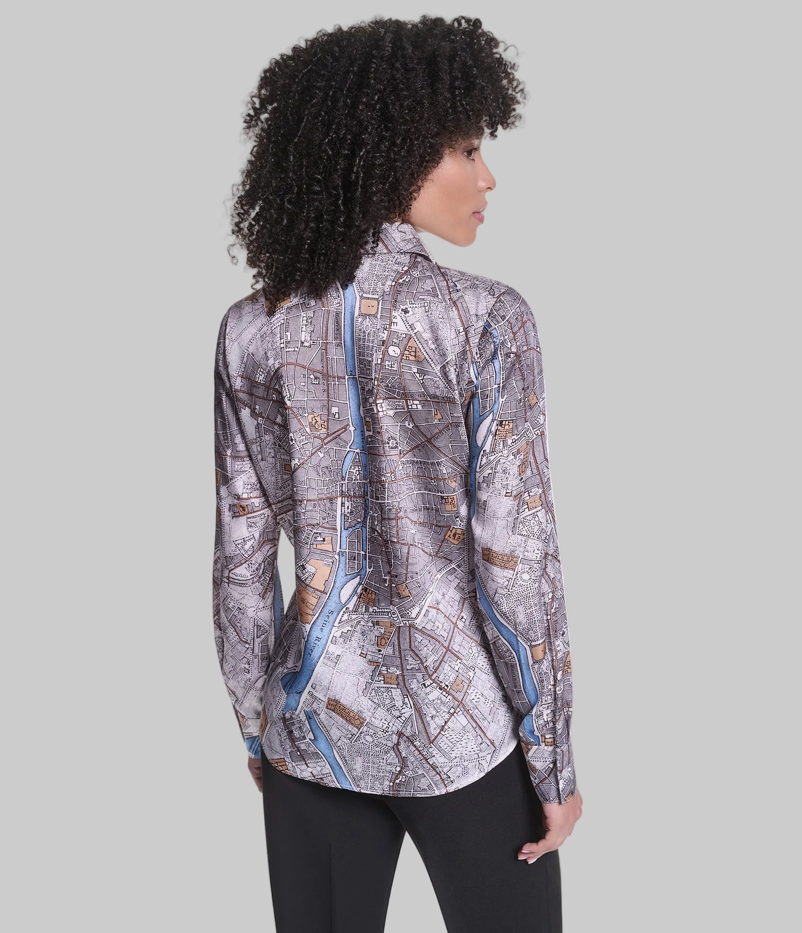 LONG SLEEVE PARIS MAP PRINT SOFT BLOUSE View 2 | Women's Tops & Sweaters