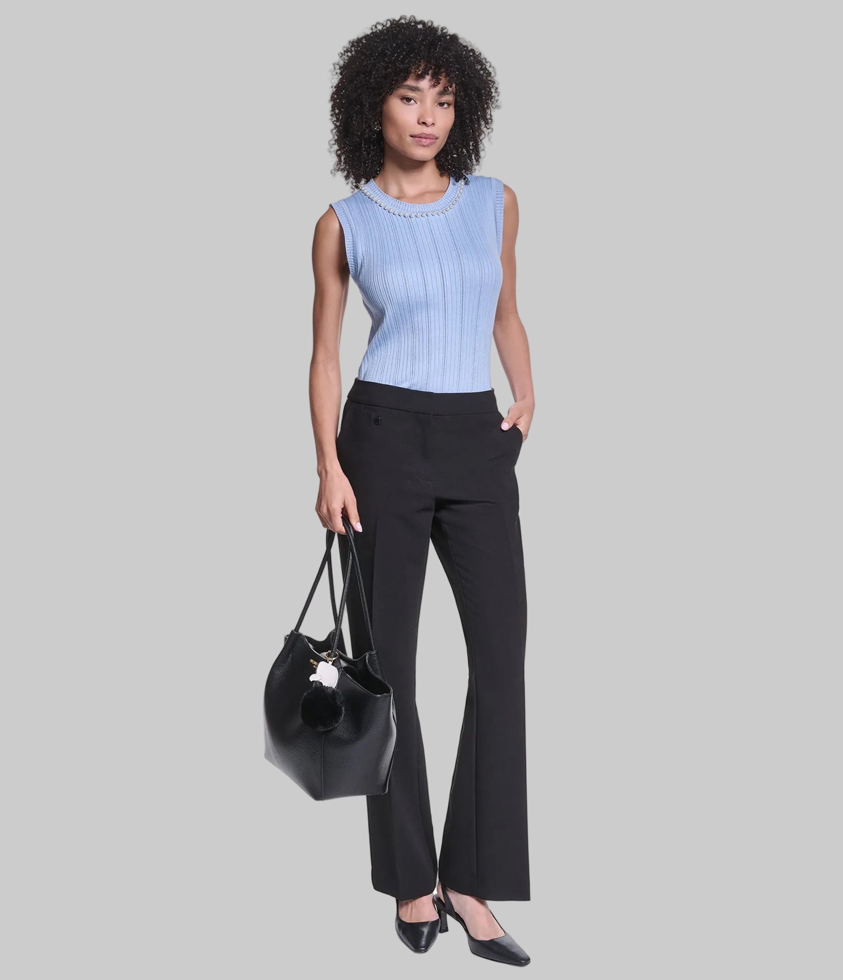 SLEEVLESS PEARL NECK KNIT SWEATER VIEW 4