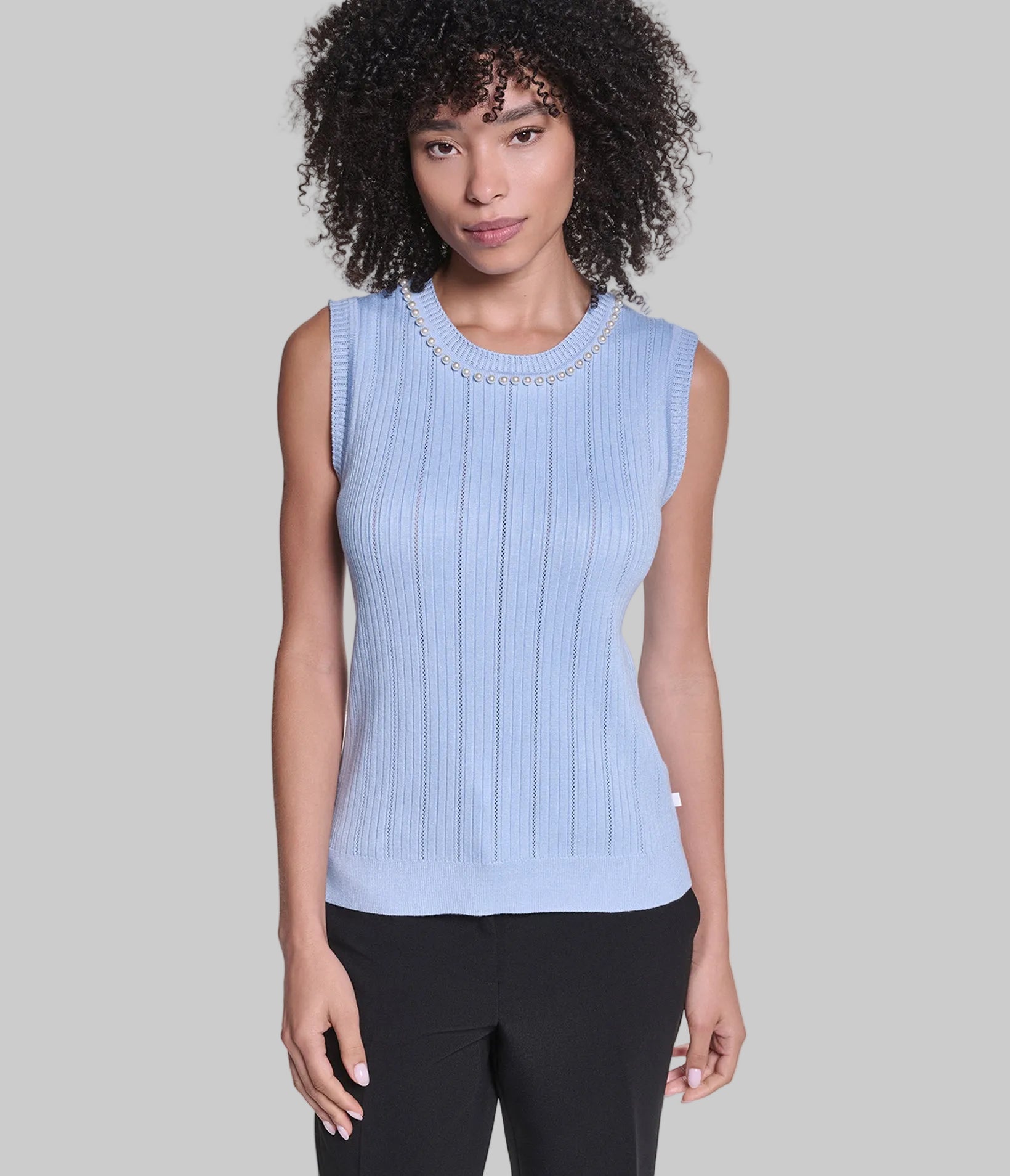 SLEEVLESS PEARL NECK KNIT SWEATER VIEW 1