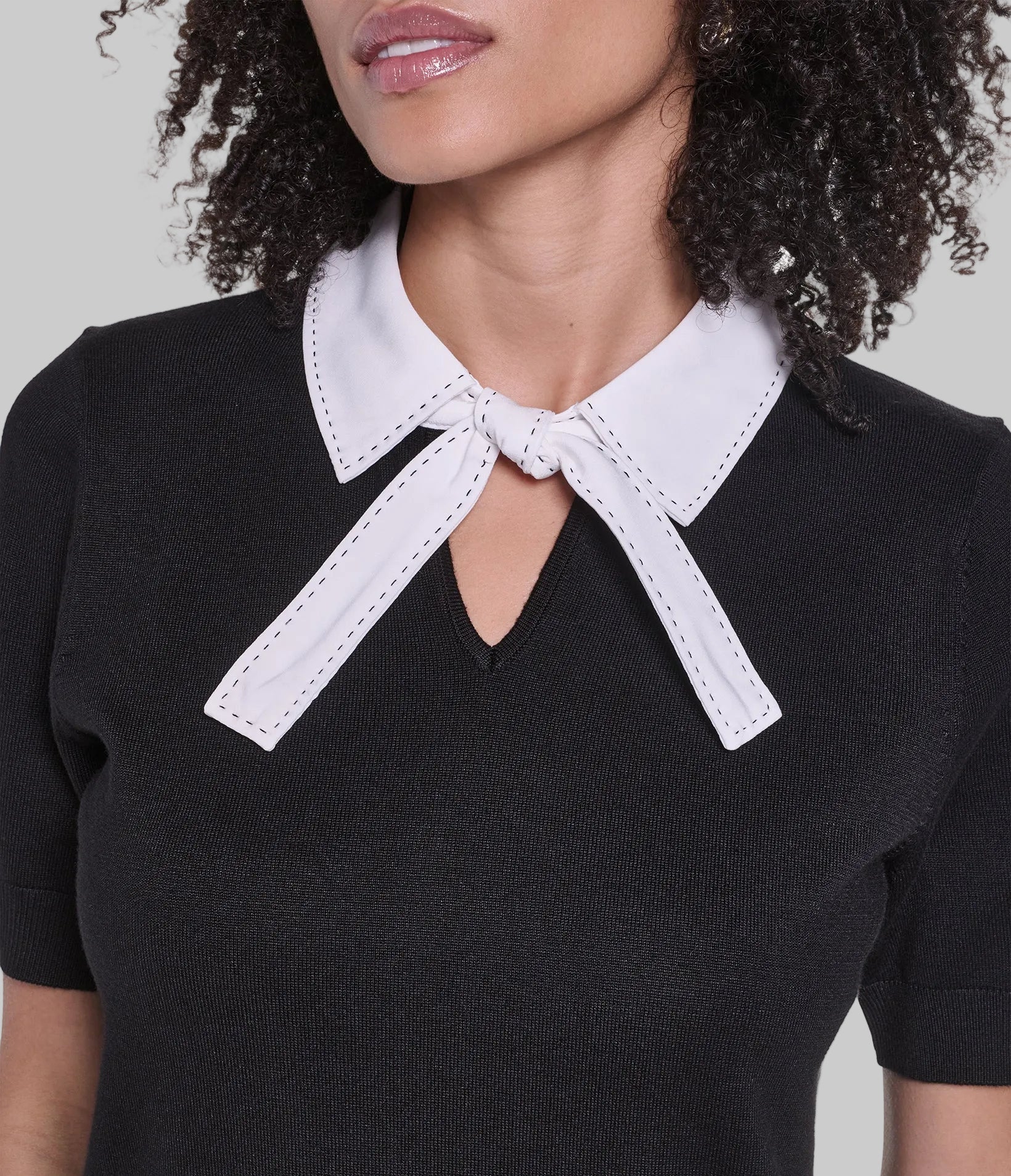 SHORT SLEEVE COLLAR BOW DETAIL SWEATER VIEW 7