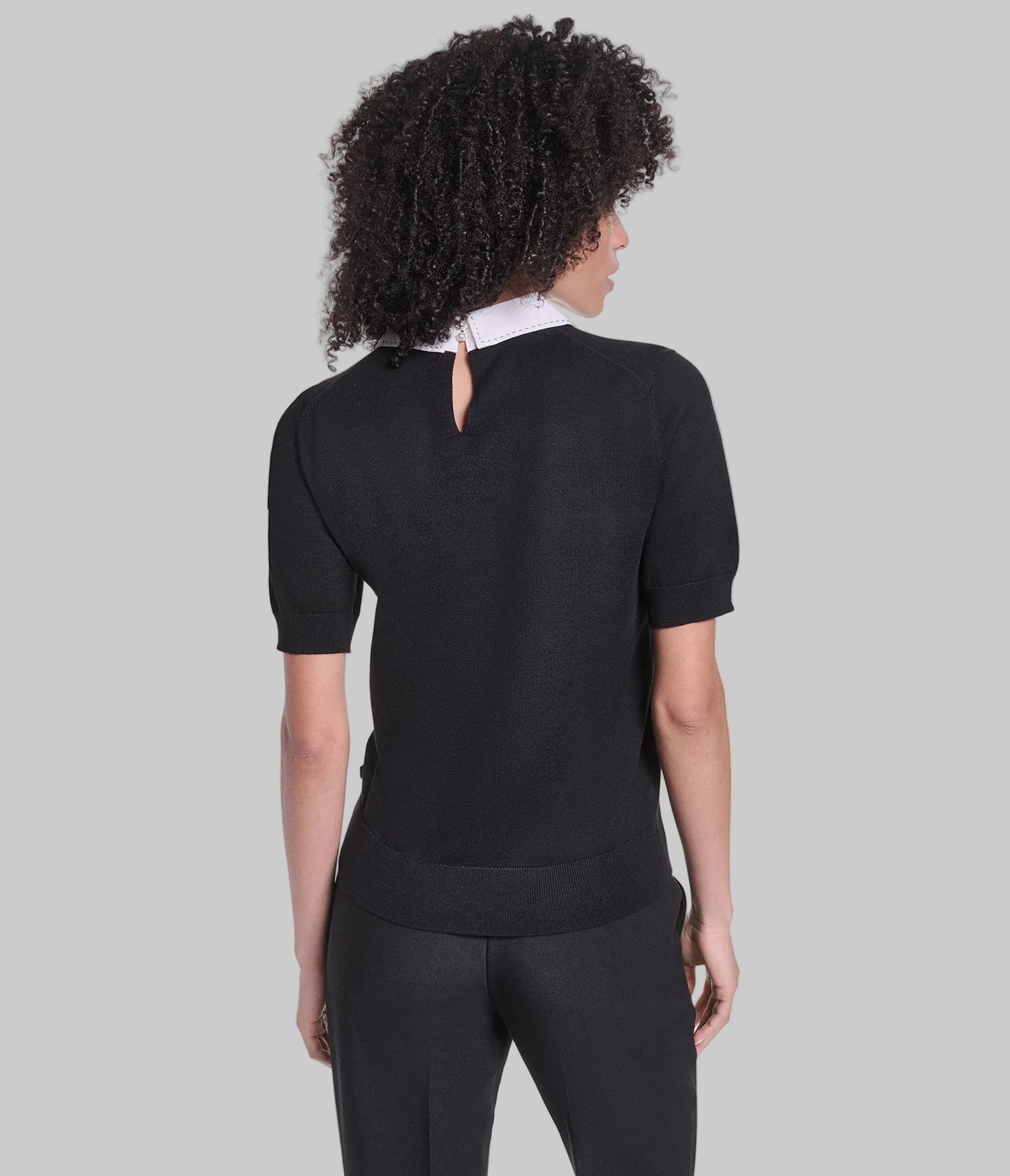SHORT SLEEVE COLLAR BOW DETAIL SWEATER VIEW 2