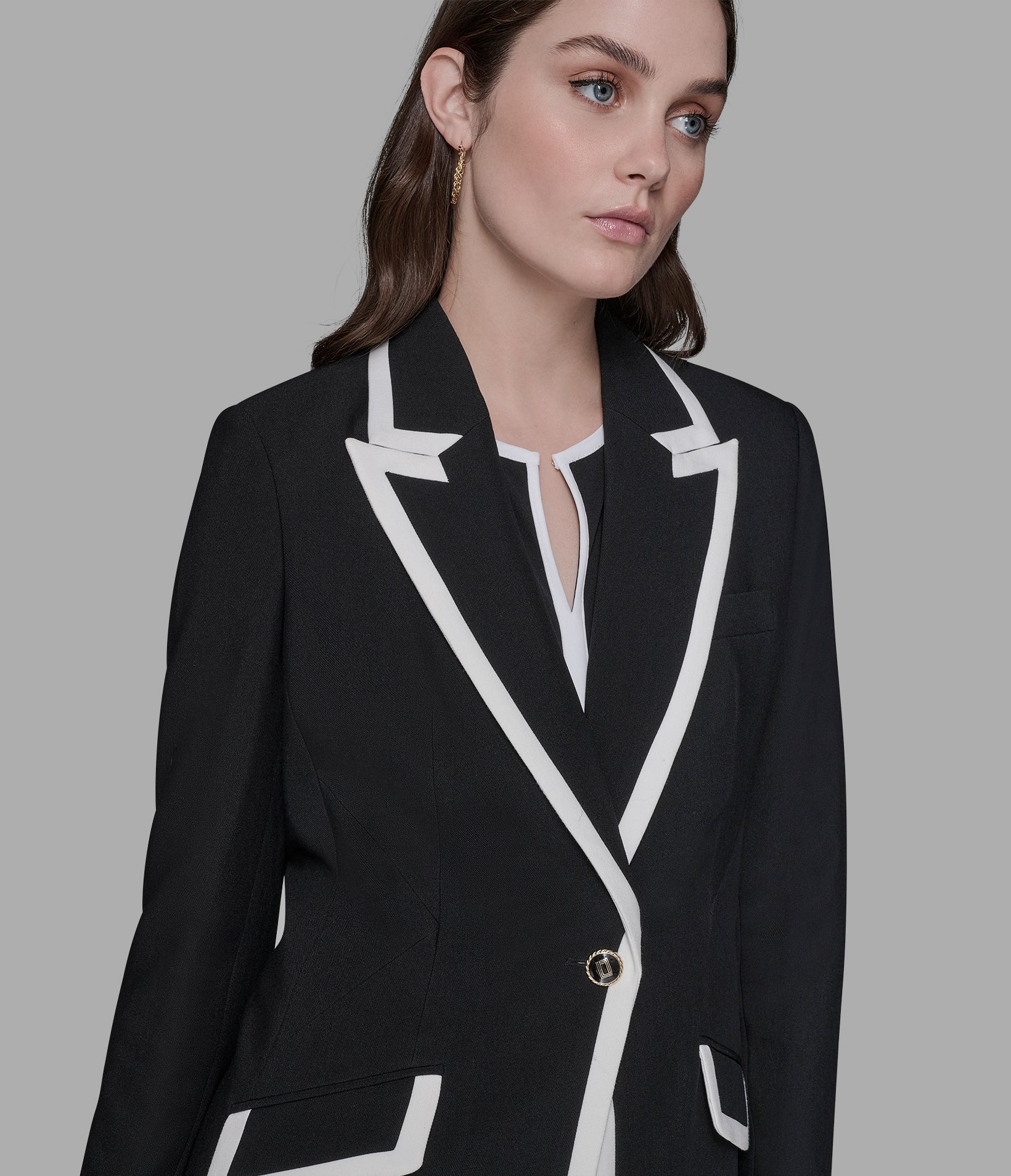 CONTRAST TRIM OVERCOAT VIEW 6 | Women's Clothing Sale
