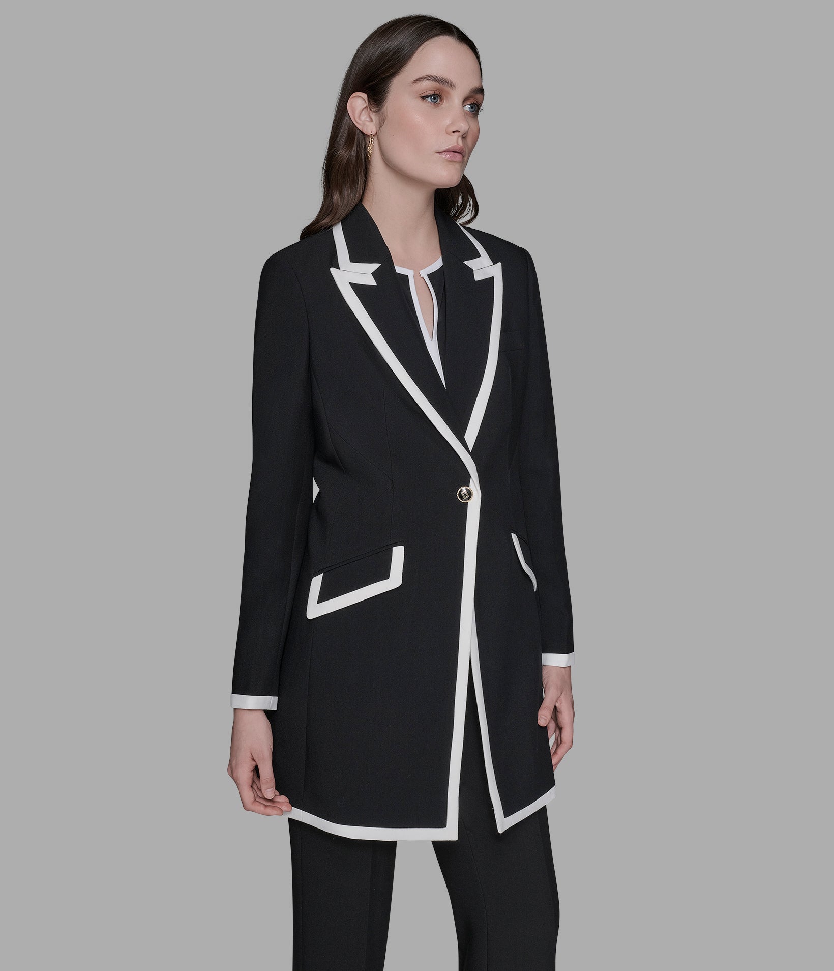 CONTRAST TRIM OVERCOAT VIEW 4 | Women's Clothing Sale