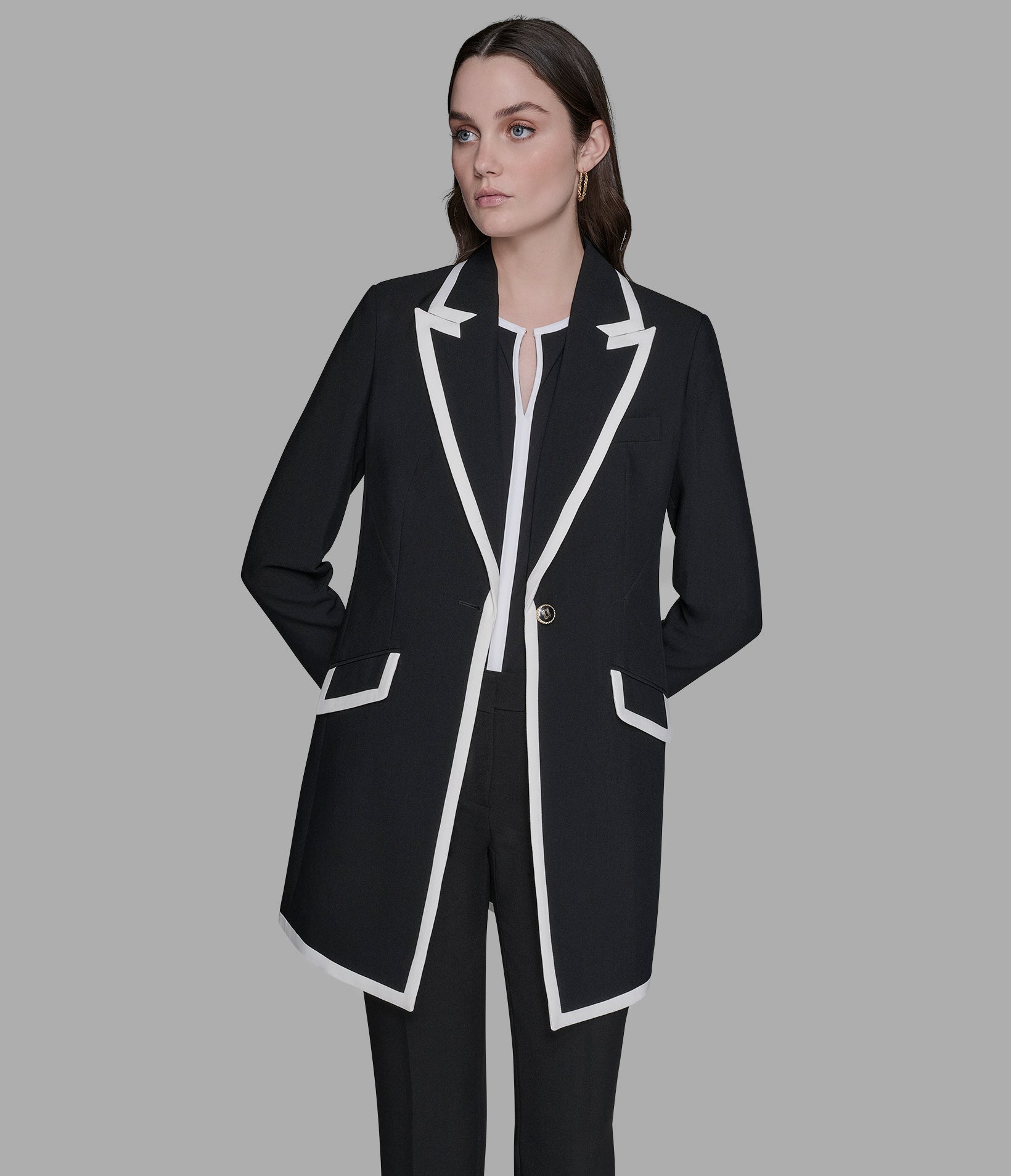 CONTRAST TRIM OVERCOAT View 1 | Women's Clothing Sale