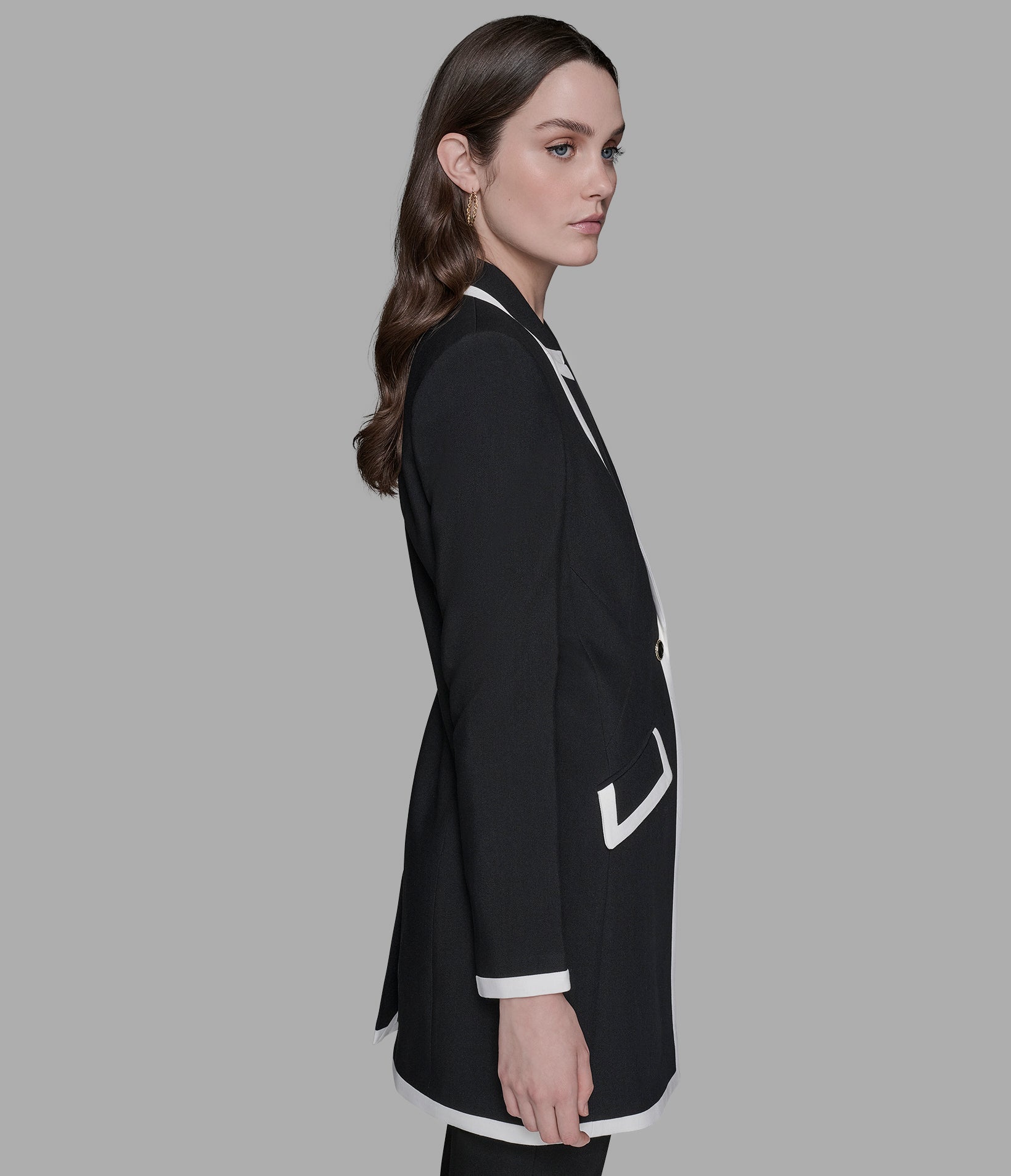 Contrast Trim Overcoat | Jackets & Blazers | Karl Lagerfeld Paris