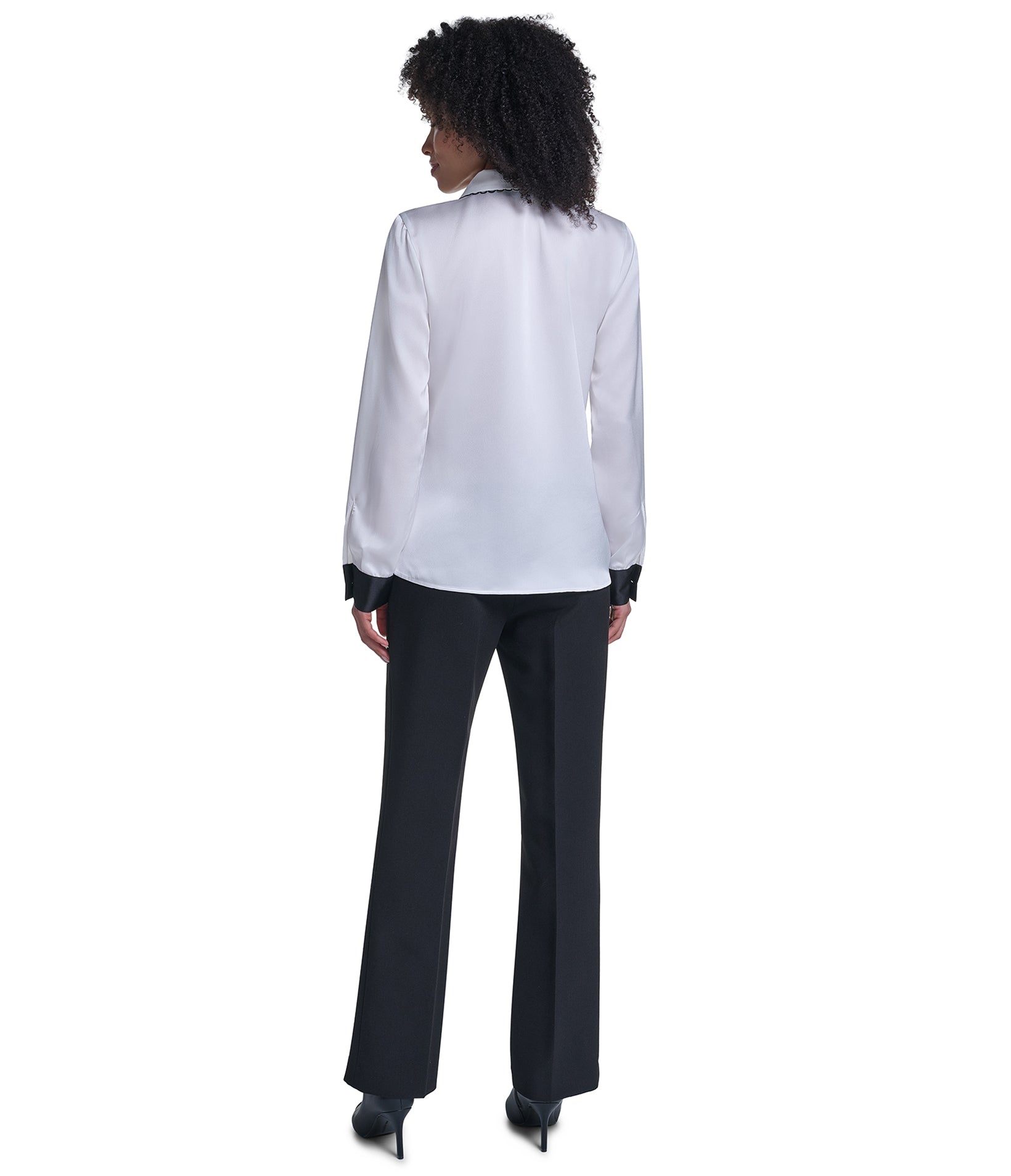 LONG SLEEVE WOVEN TOP WITH EMBOSSED PEARLS VIEW 6