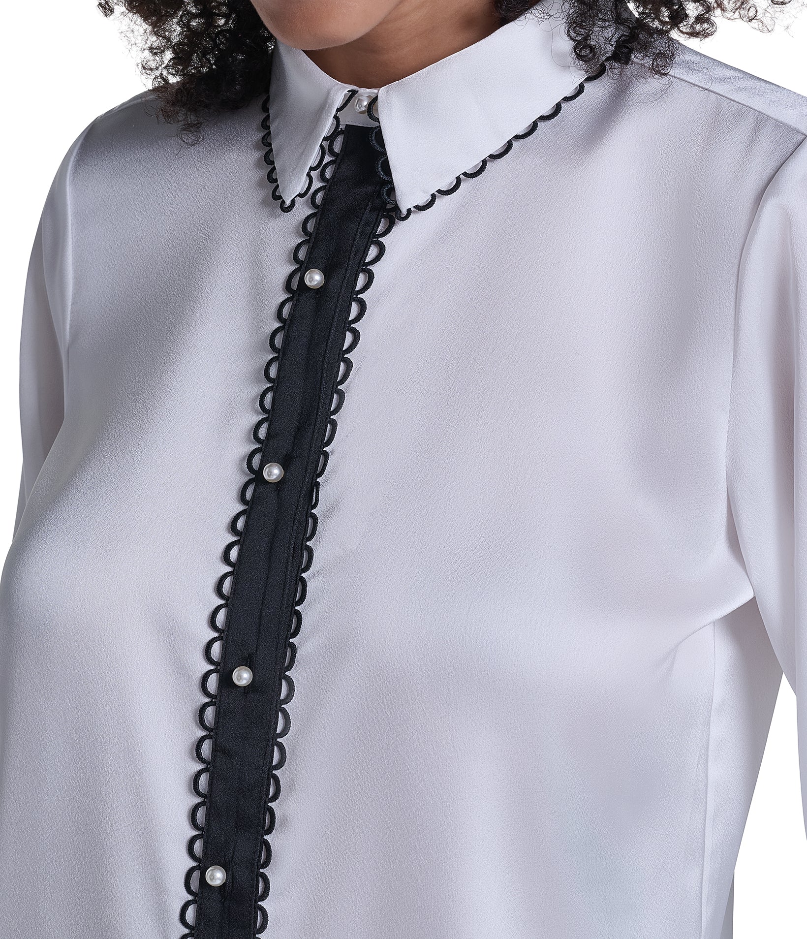 LONG SLEEVE WOVEN TOP WITH EMBOSSED PEARLS VIEW 7