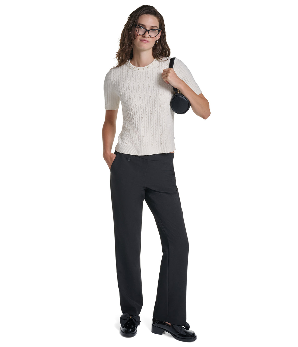 SHORT SLEEVE TOP WITH EMBOSSED PEARLS VIEW 5