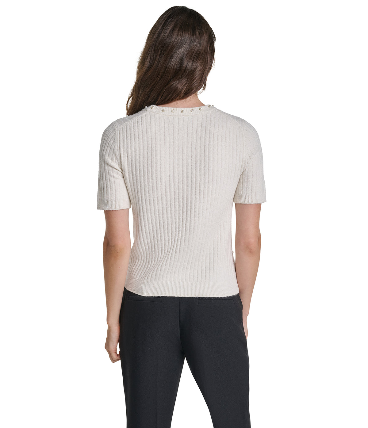 SHORT SLEEVE TOP WITH EMBOSSED PEARLS VIEW 2