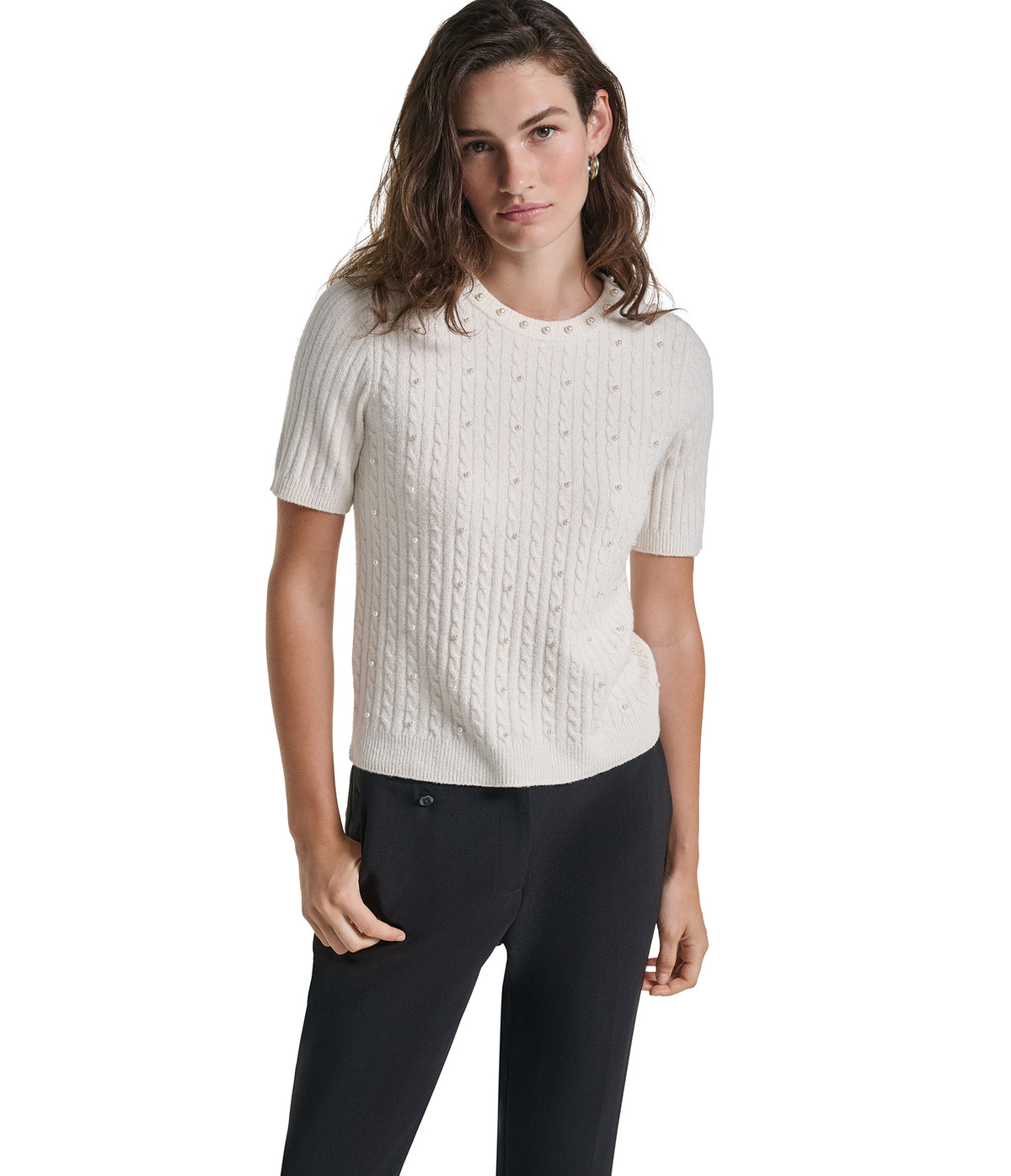 SHORT SLEEVE TOP WITH EMBOSSED PEARLS VIEW 4
