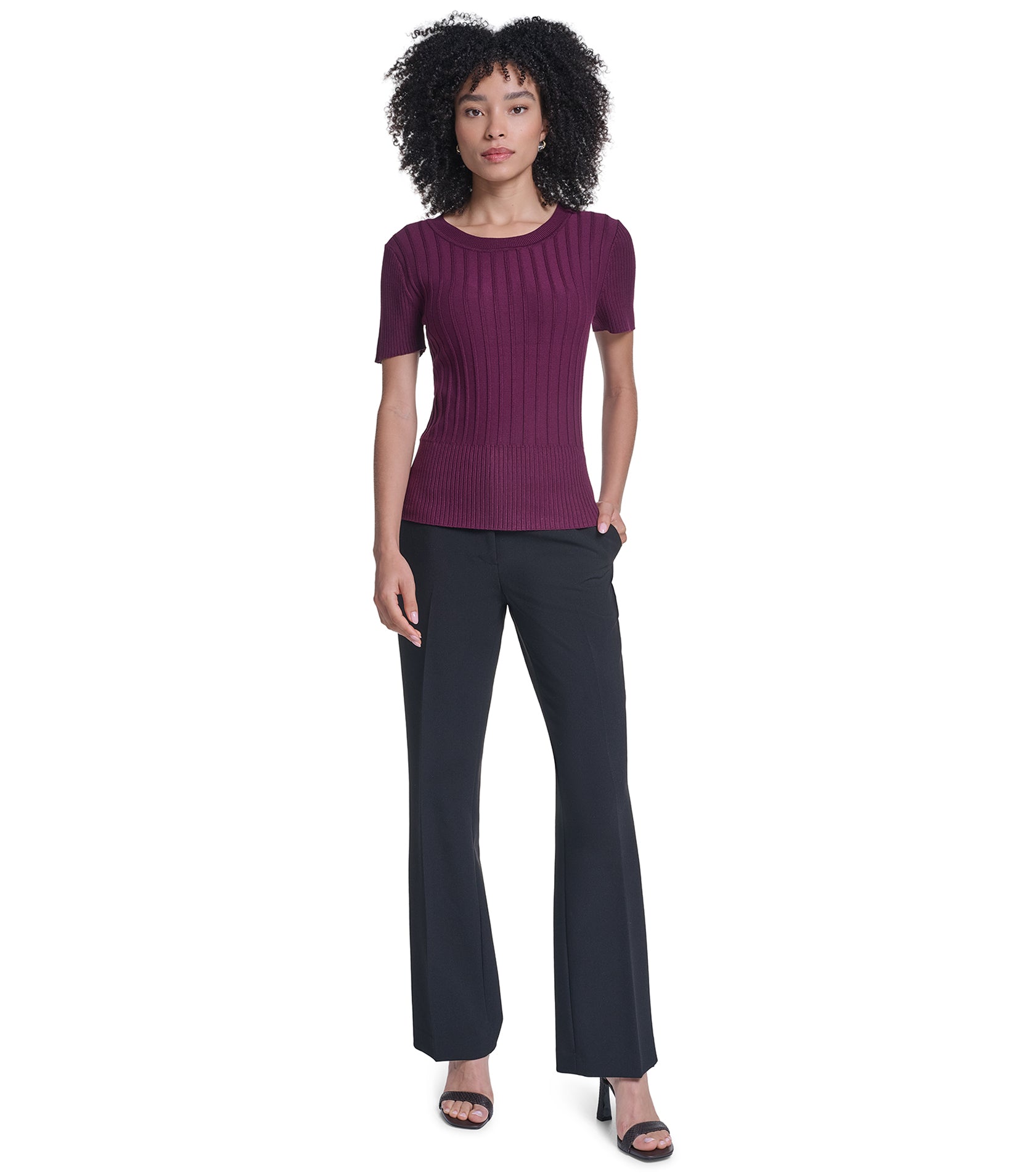 SHORT SLEEVE RIBBED SWEATER VIEW 5