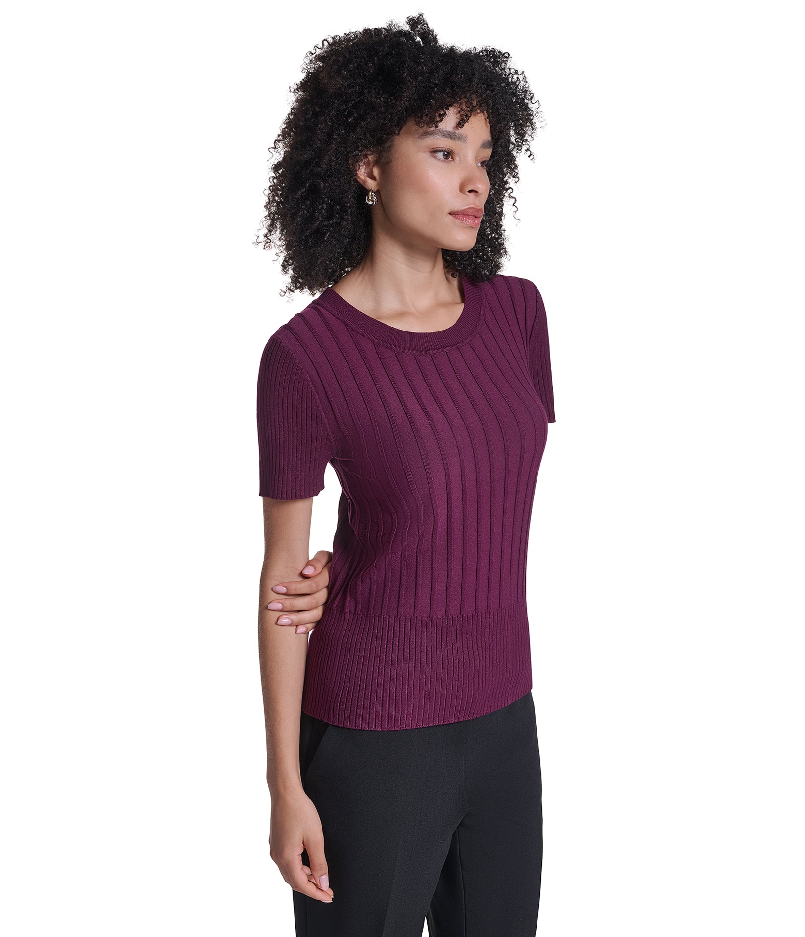 SHORT SLEEVE RIBBED SWEATER VIEW 3