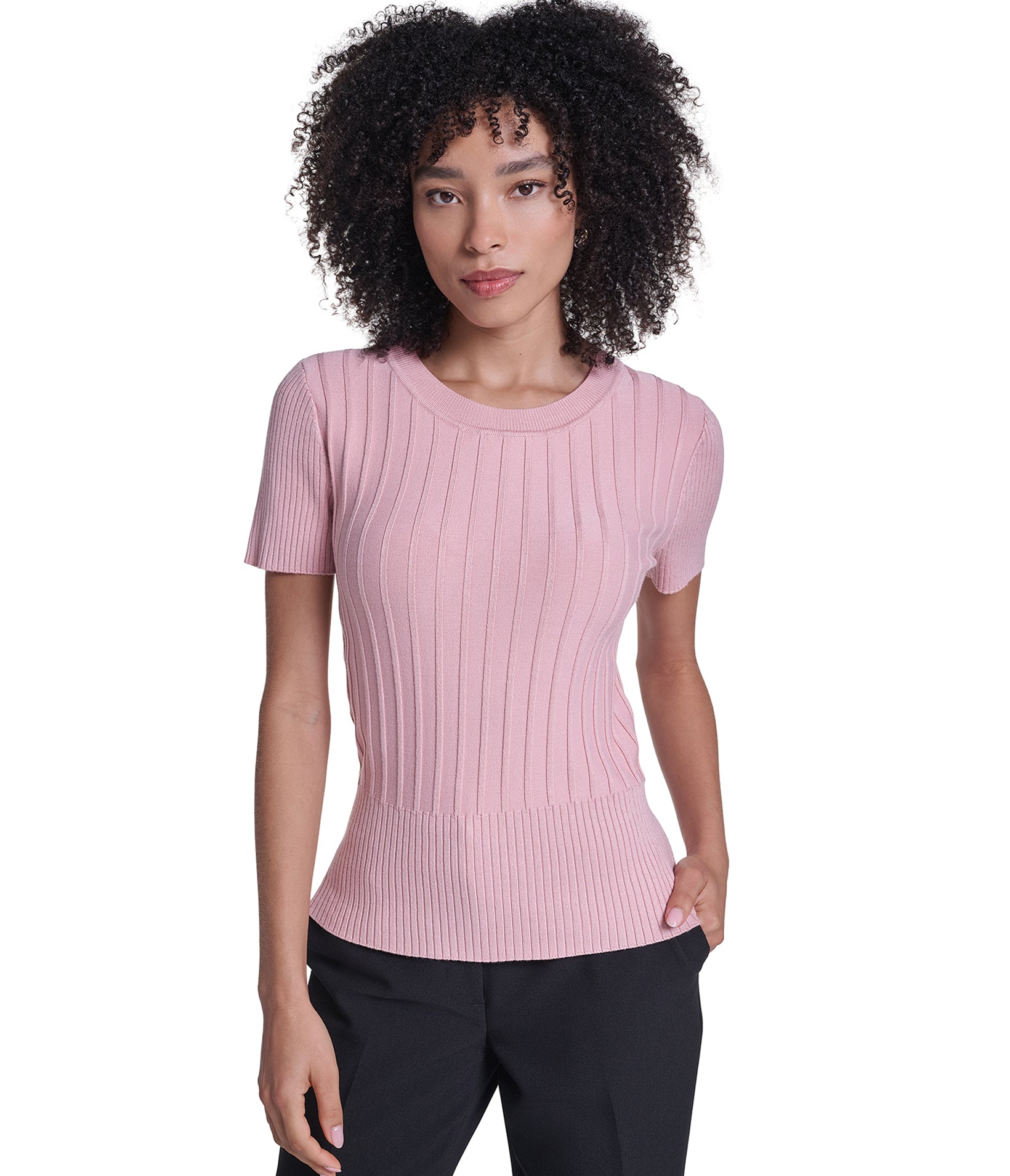 SHORT SLEEVE RIBBED SWEATER VIEW 1
