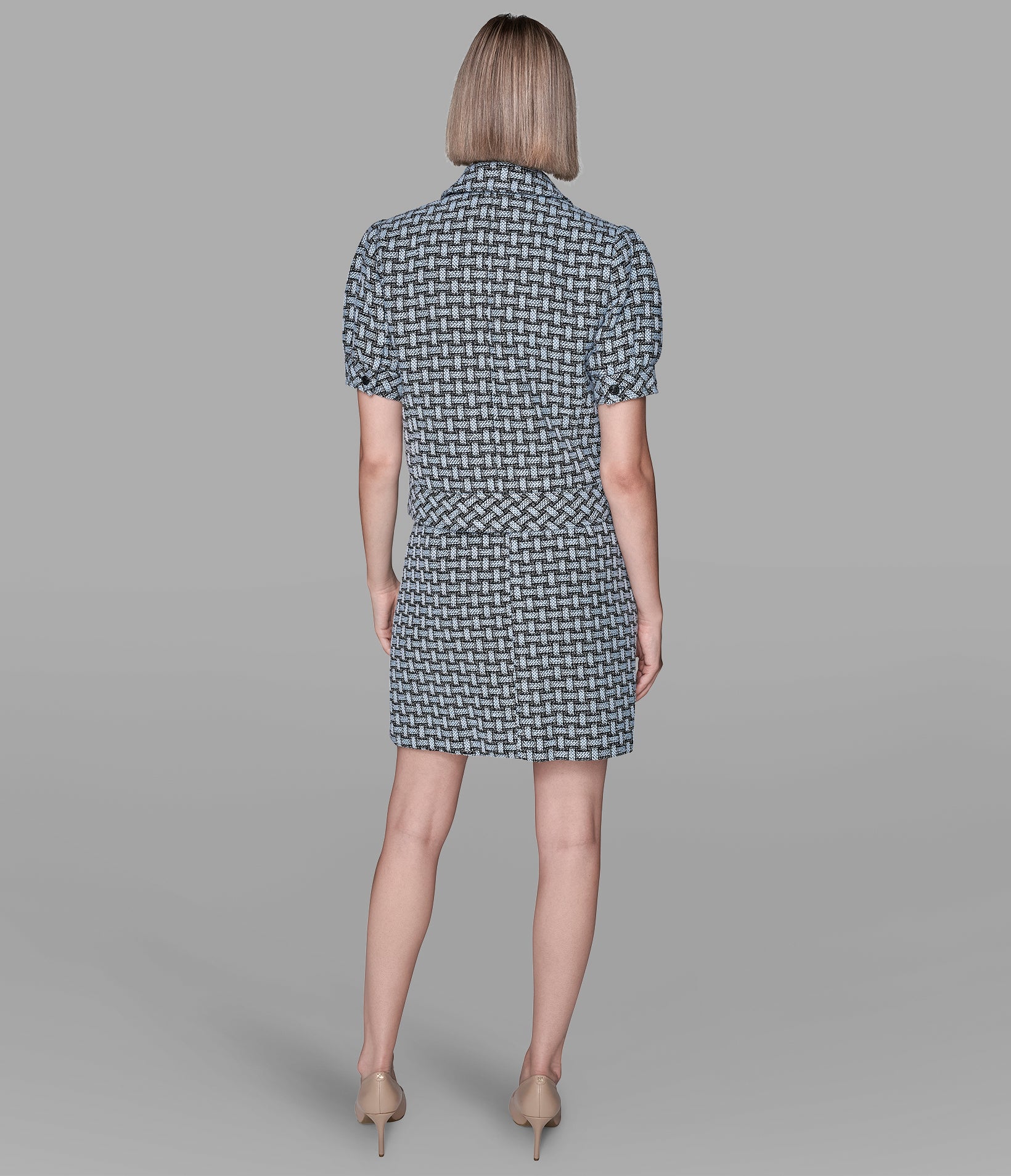 SHORT SLEEVE WEAVE PRINT JACKET View 2 | Women's Matching Sets