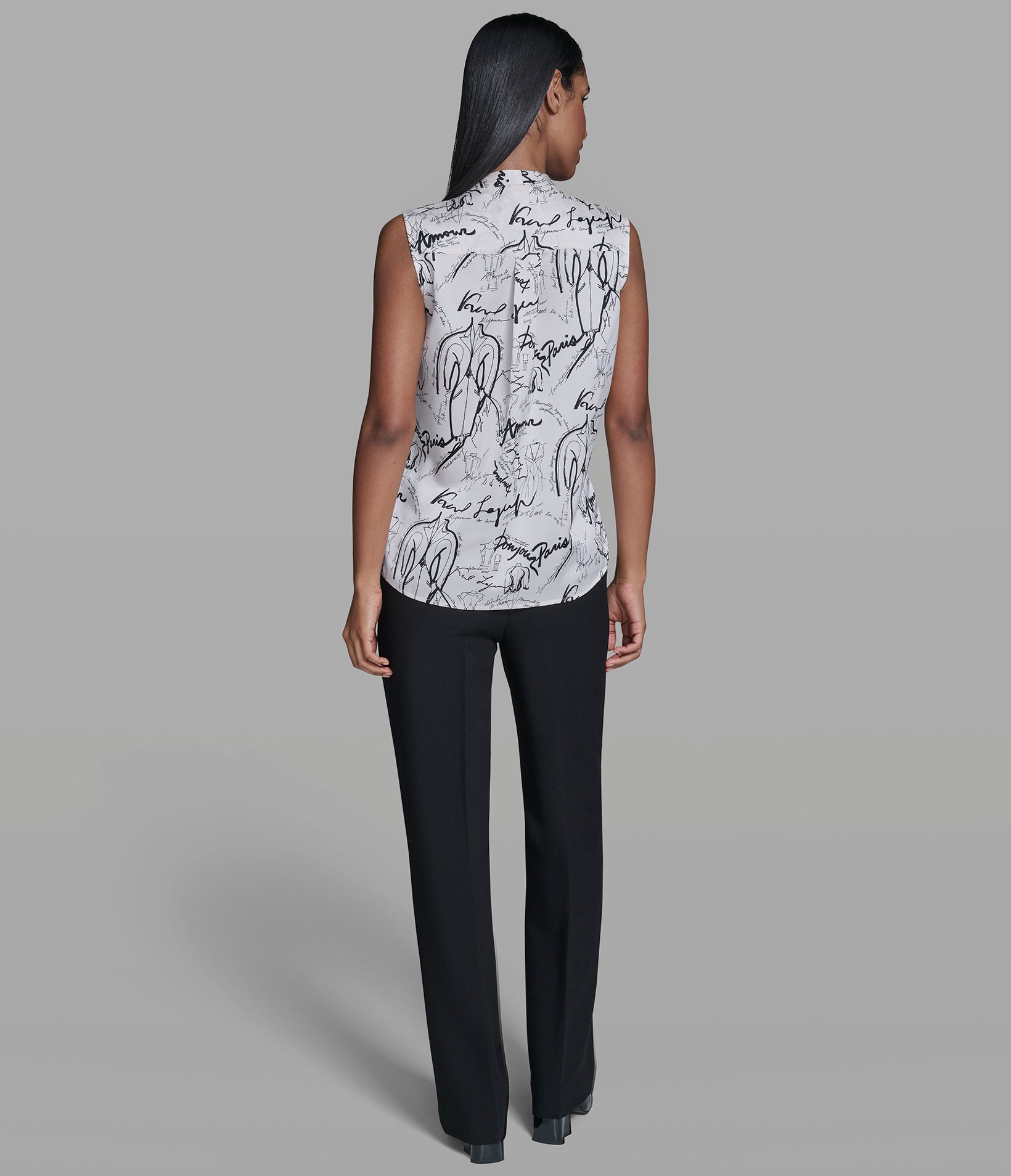 SLEEVELESS SKETCH PRINT TIE BLOUSE VIEW 3