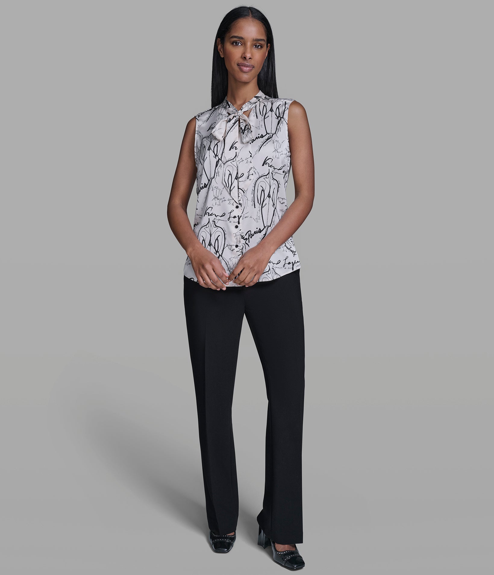 SLEEVELESS SKETCH PRINT TIE BLOUSE VIEW 2
