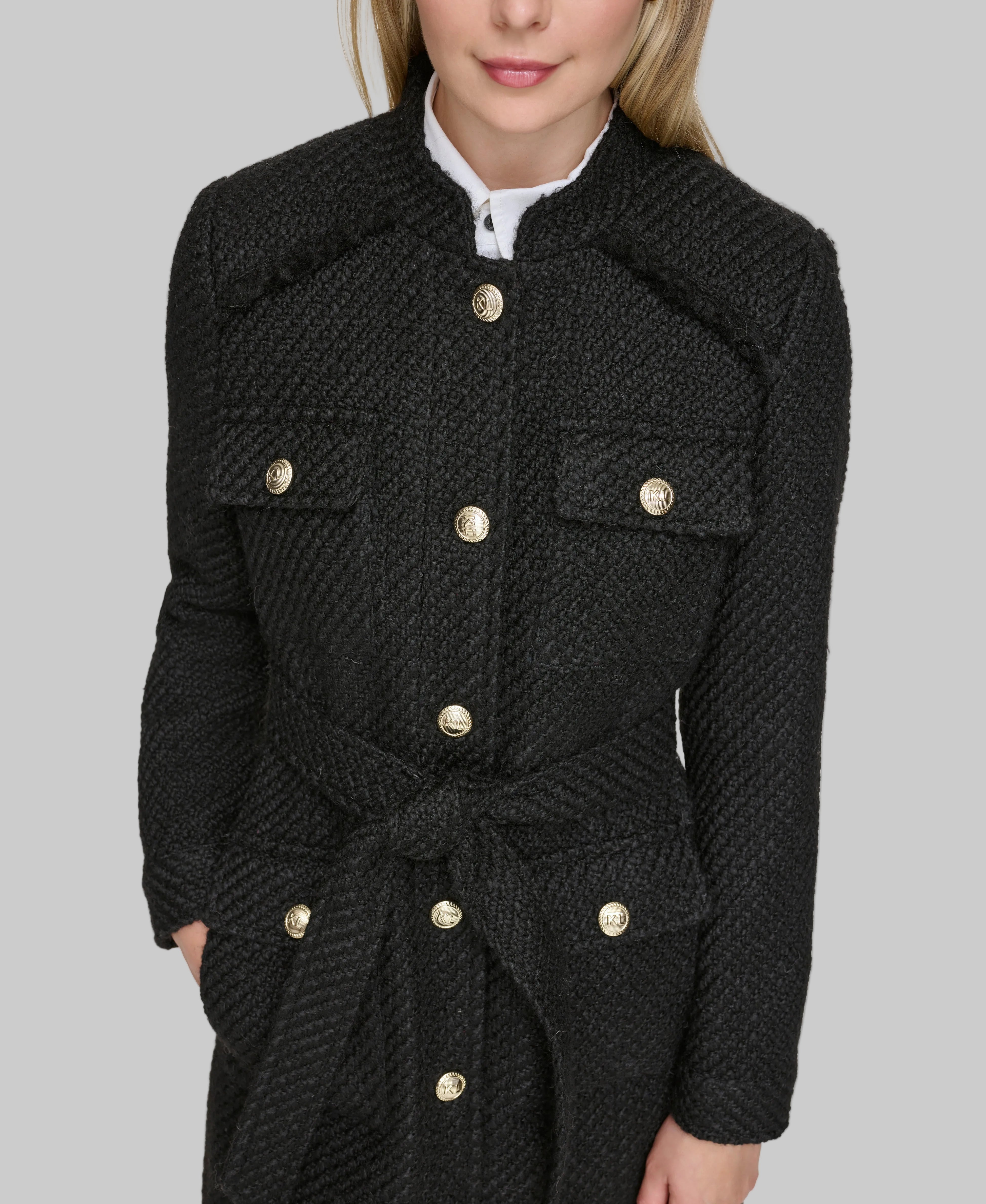 Tweed Belted Topper | Jackets & Blazers | Karl Lagerfeld Paris
